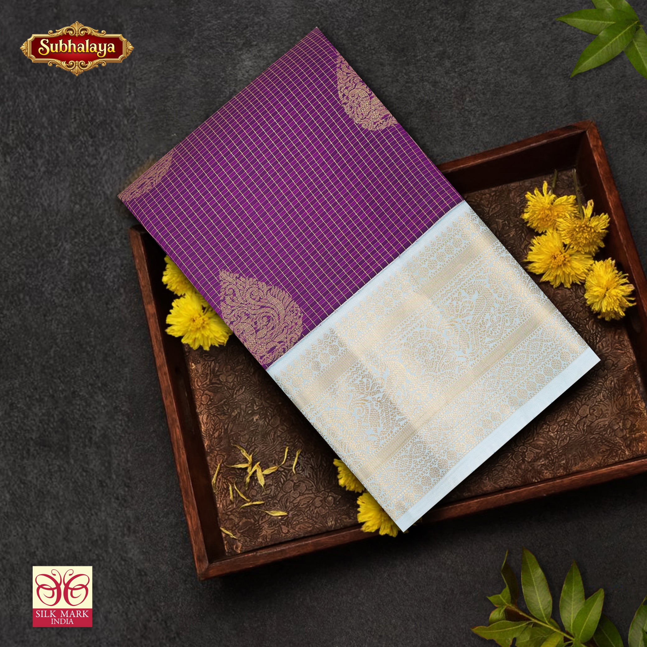 Megenta Purple With Light Blue Kanchipuram Pure Soft Silk Saree