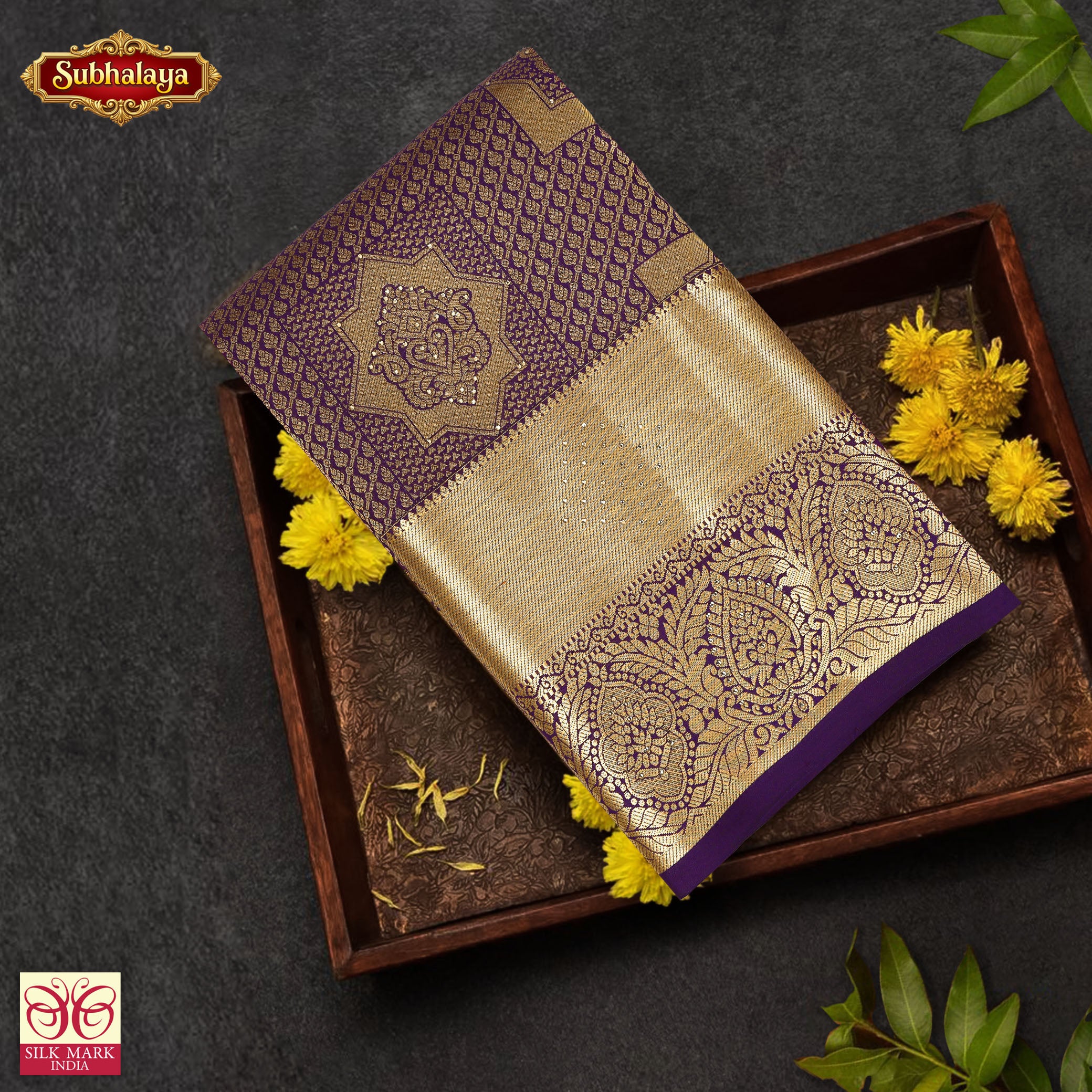 Dark Purple With Gold Zari Subalaya Wedding Silk Saree