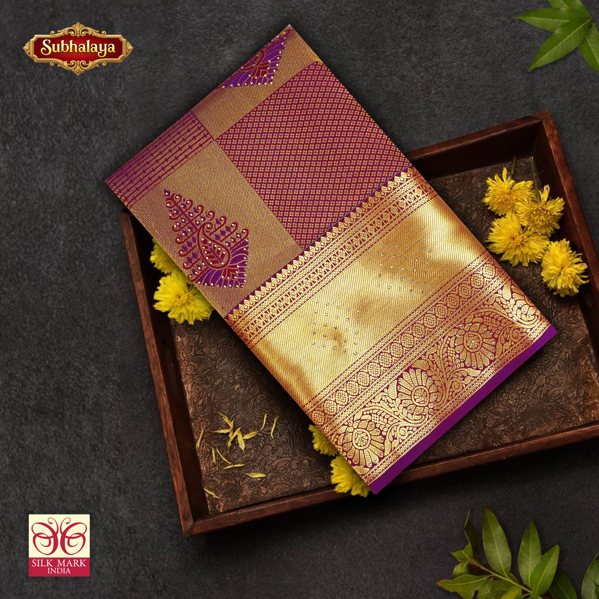 Dark Purple With Gold Zeri Subalaya Wedding Silk Saree
