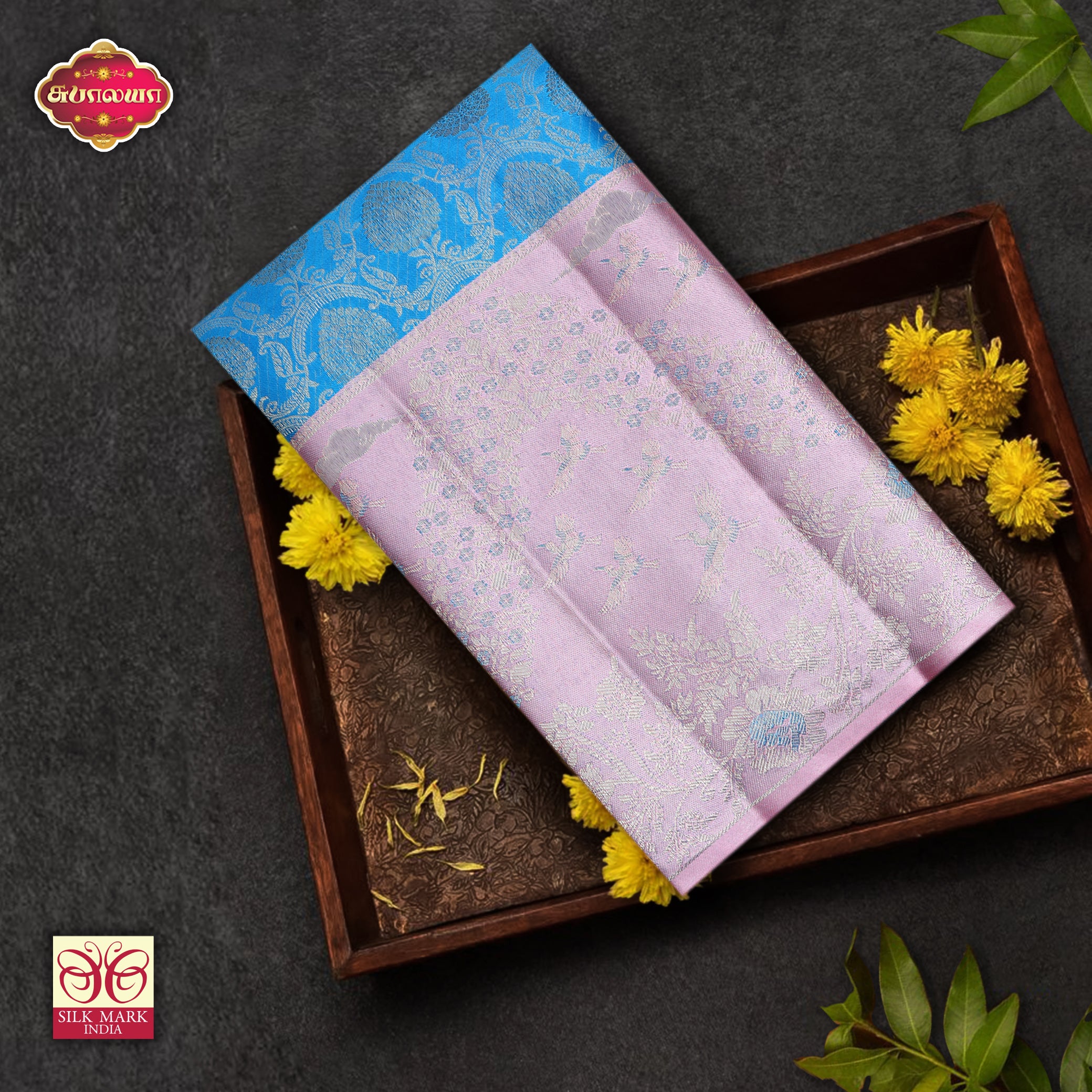 Sky Blue With Lavender Pink Gold Zeri Subalaya Wedding Silk Saree