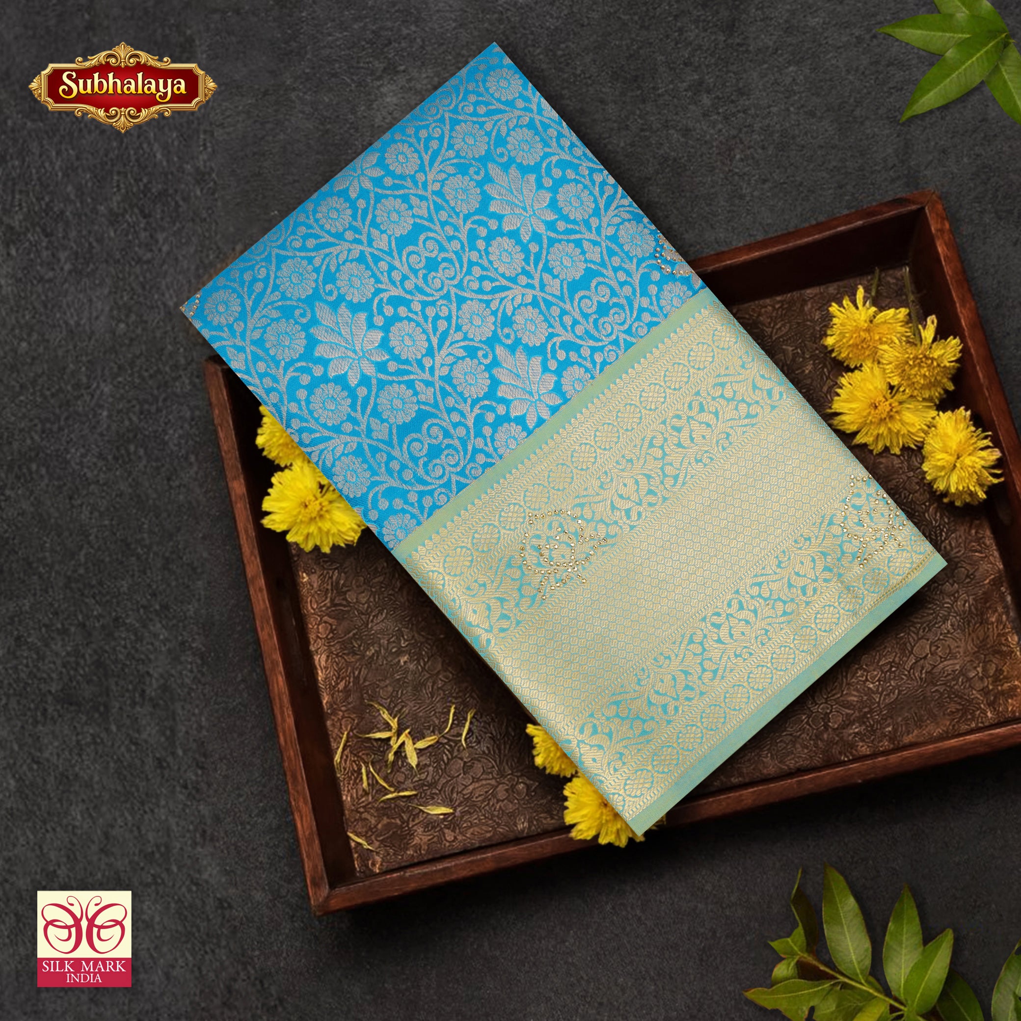 Sky BlueWith Sea Green Gold Zari Subalaya Wedding Silk Saree