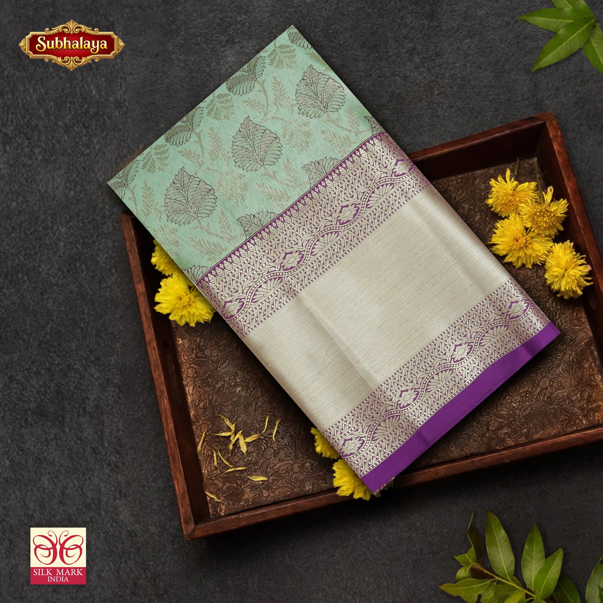 Pista Green With Purple Gold Zari Border Subalaya Weeding Silk Saree