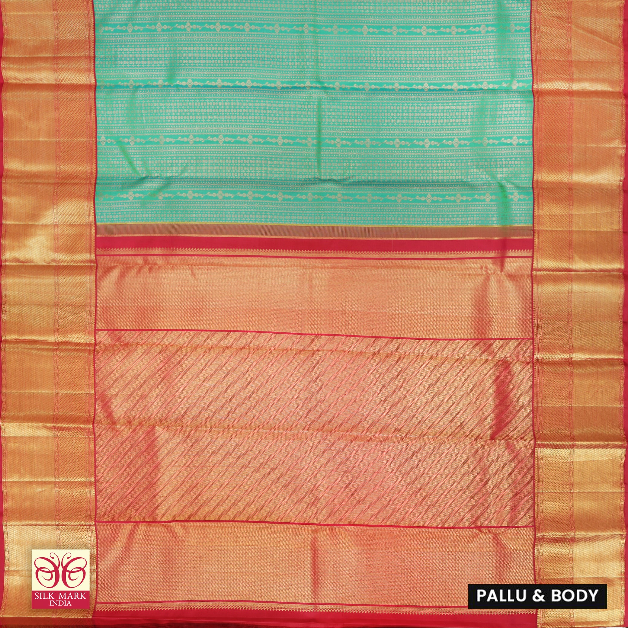 Sea Green With Red Gold Zari border Subhalaya Wedding Silk Saree