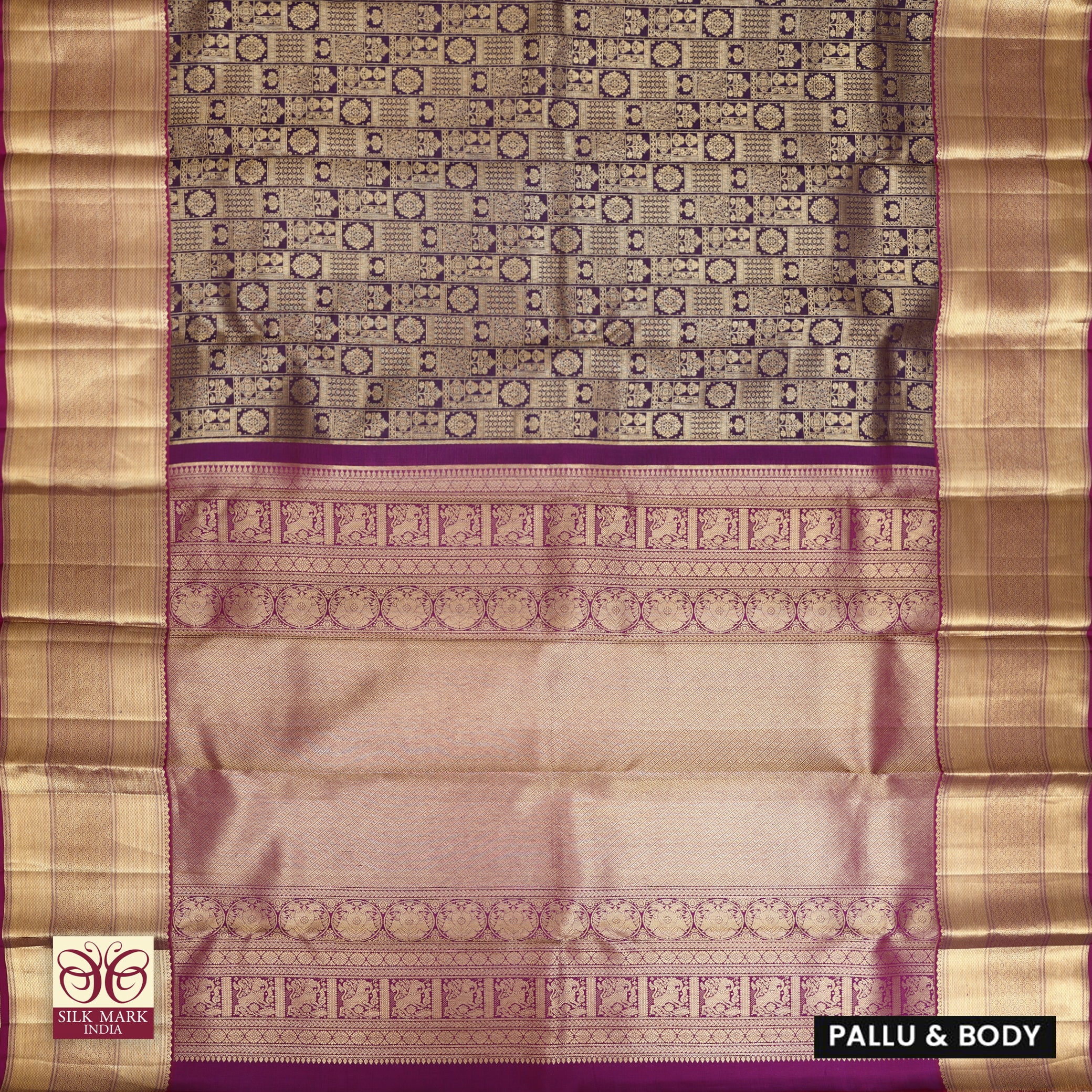 Deep Purple With Magenta Gold Zeri Subalaya Wedding Silk Saree