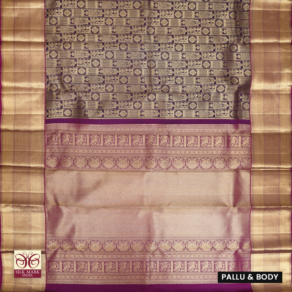 Deep Purple With Magenta Gold Zeri Subalaya Wedding Silk Saree