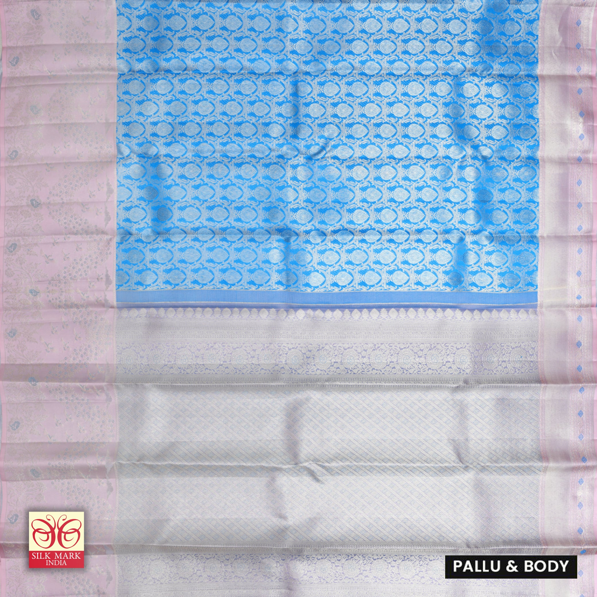 Sky Blue With Lavender Pink Gold Zeri Subalaya Wedding Silk Saree