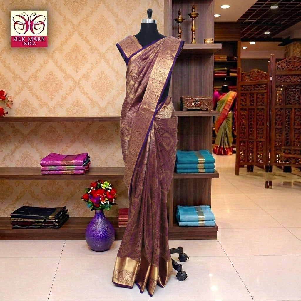 Dark Purple With Gold Zari Subalaya Wedding Silk Saree