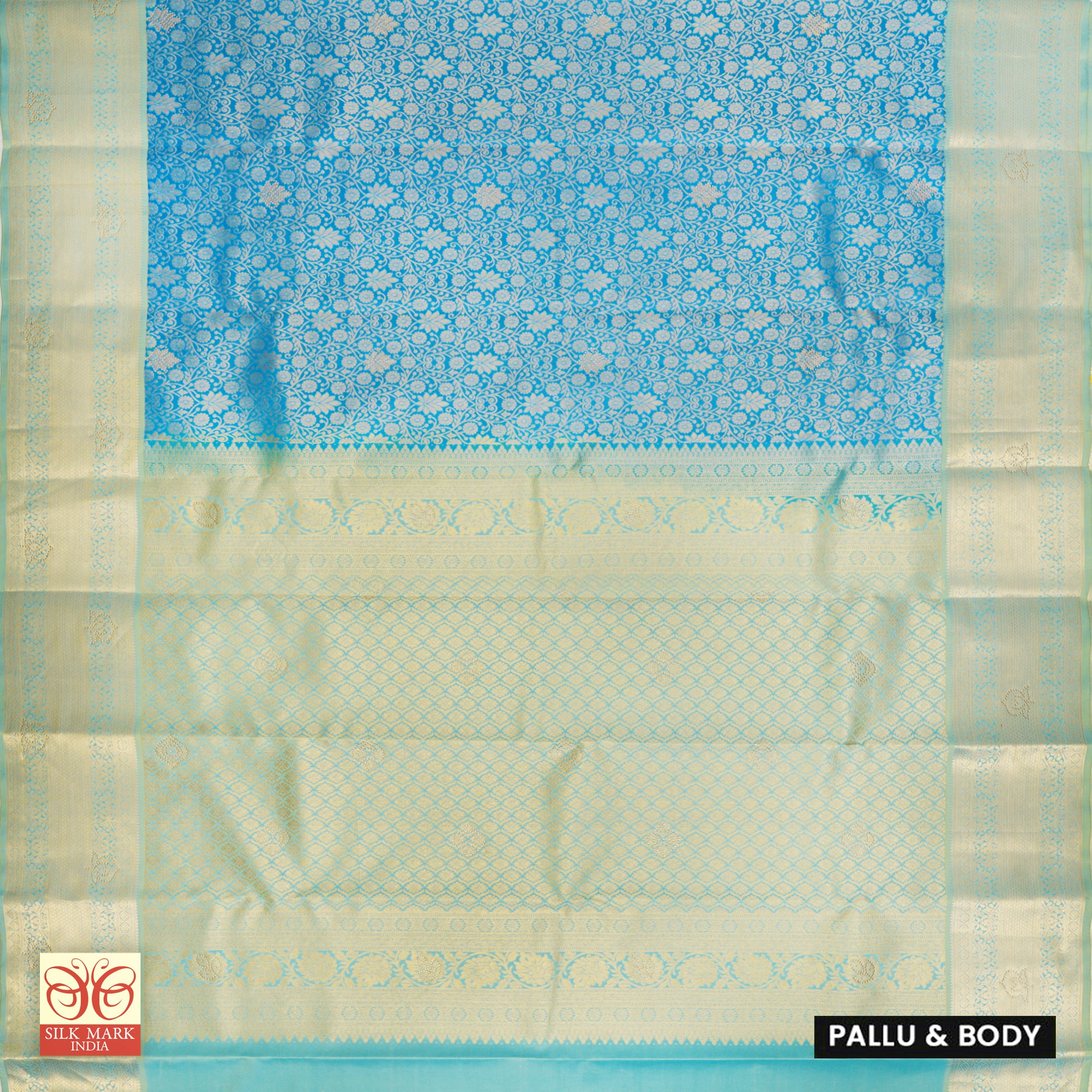 Sky BlueWith Sea Green Gold Zari Subalaya Wedding Silk Saree