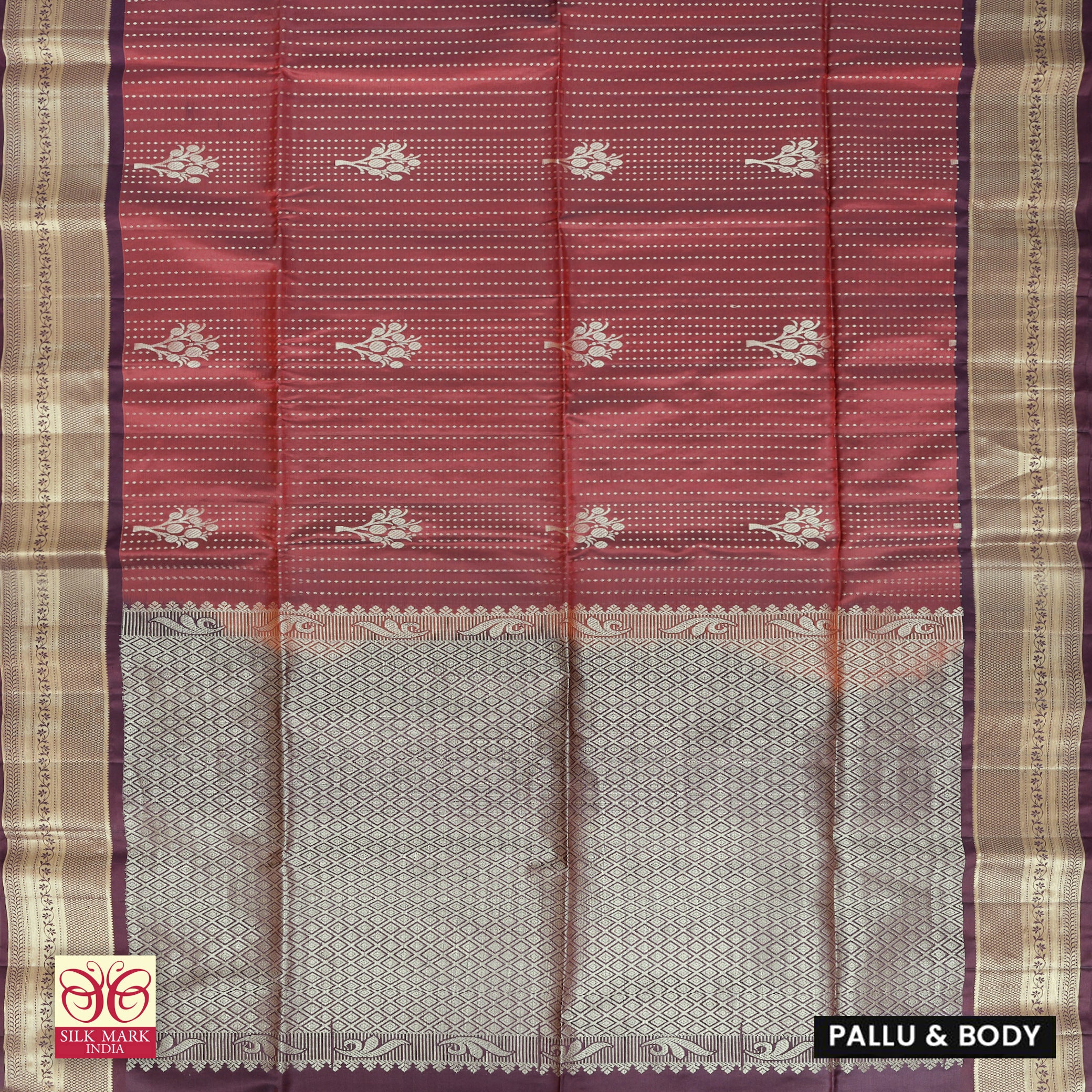 Maroon With Dark Chocolate Brown Premium Pure Soft Silk Saree