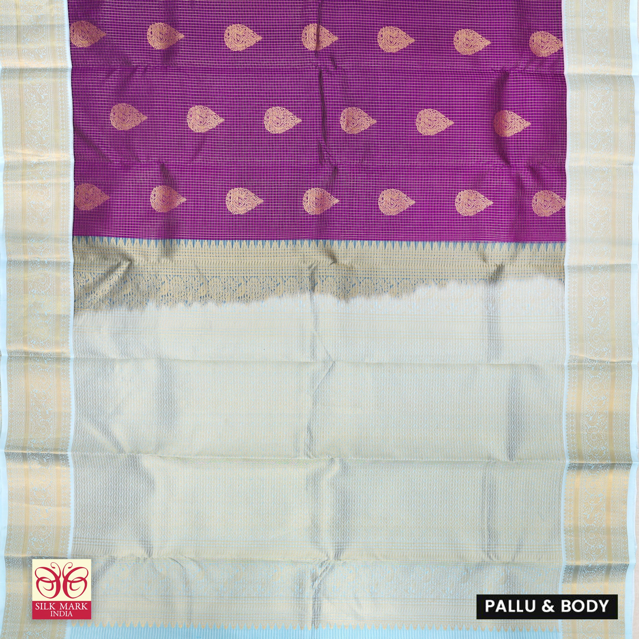 Megenta Purple With Light Blue Kanchipuram Pure Soft Silk Saree