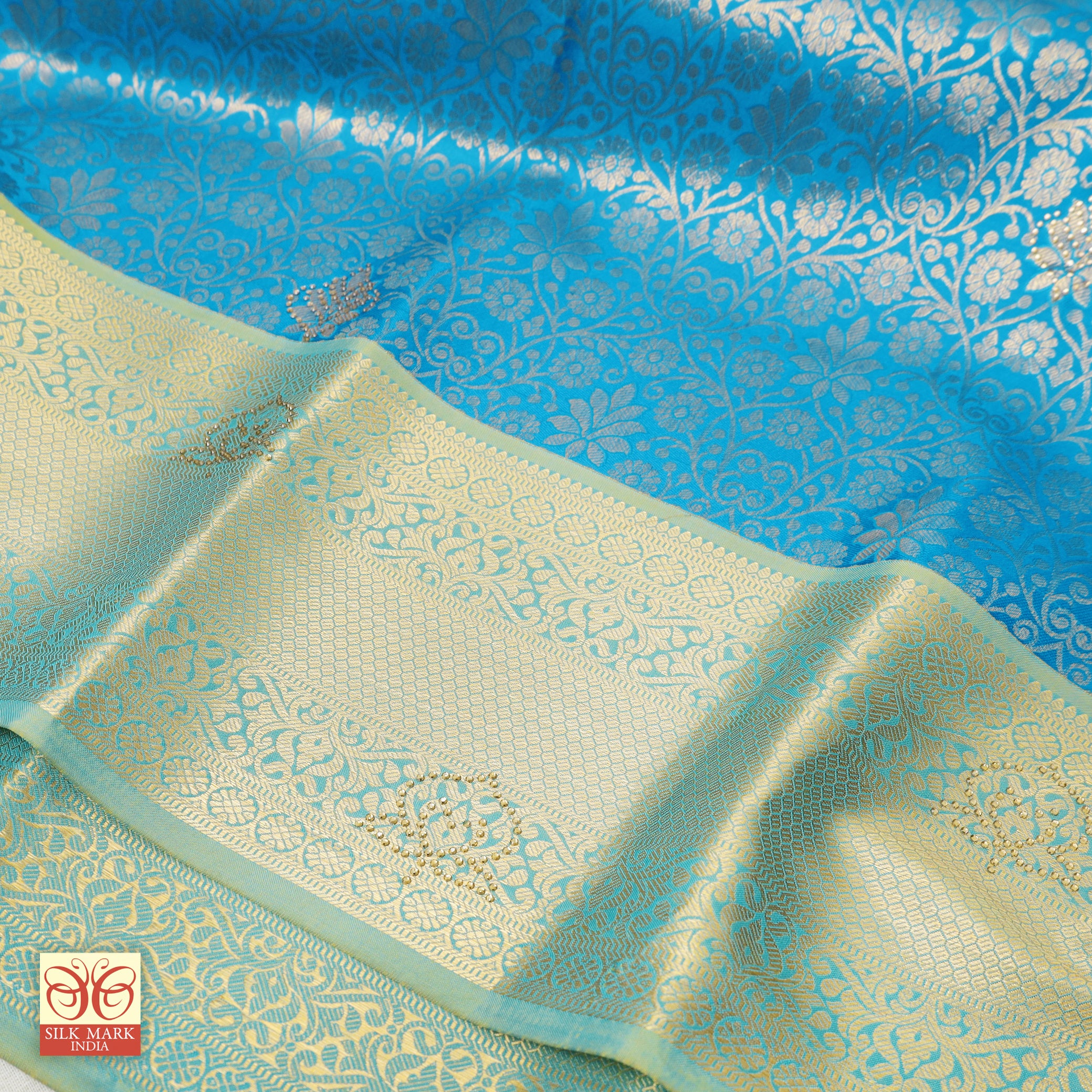 Sky BlueWith Sea Green Gold Zari Subalaya Wedding Silk Saree
