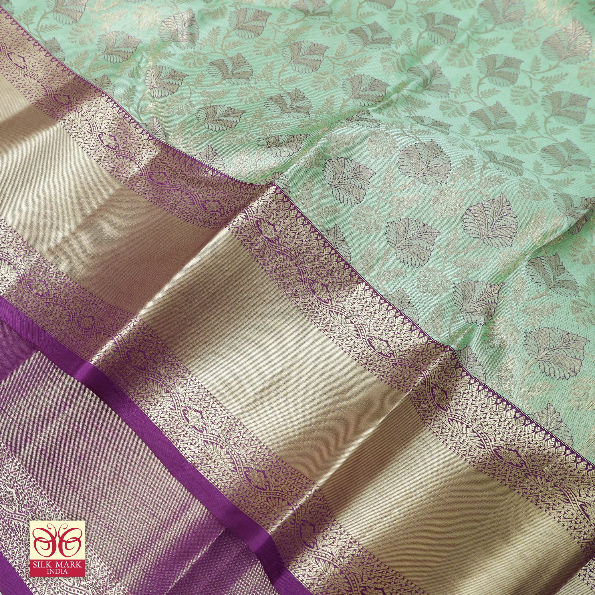 Pista Green With Purple Gold Zari Border Subalaya Weeding Silk Saree