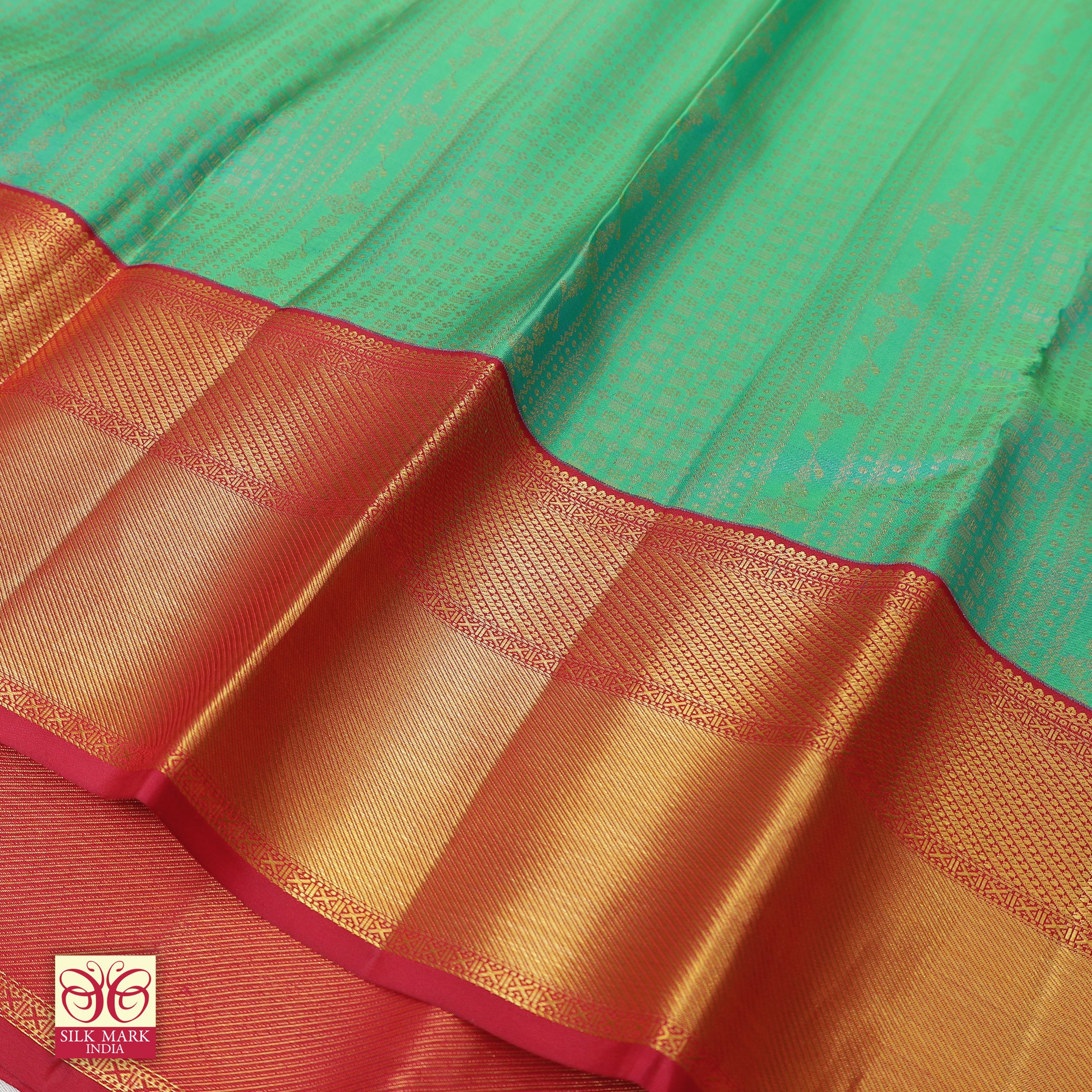 Sea Green With Red Gold Zari border Subhalaya Wedding Silk Saree