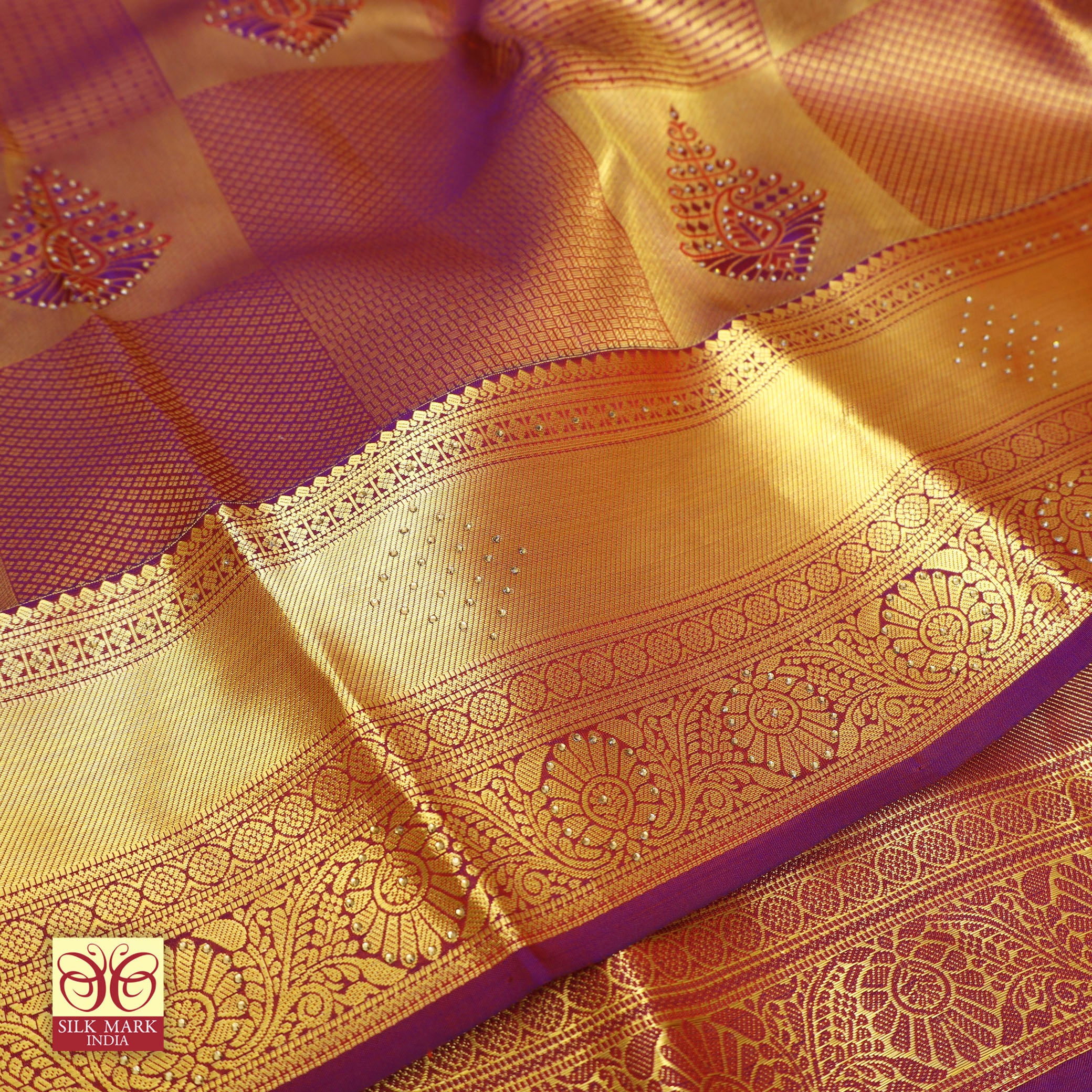 Dark Purple With Gold Zeri Subalaya Wedding Silk Saree