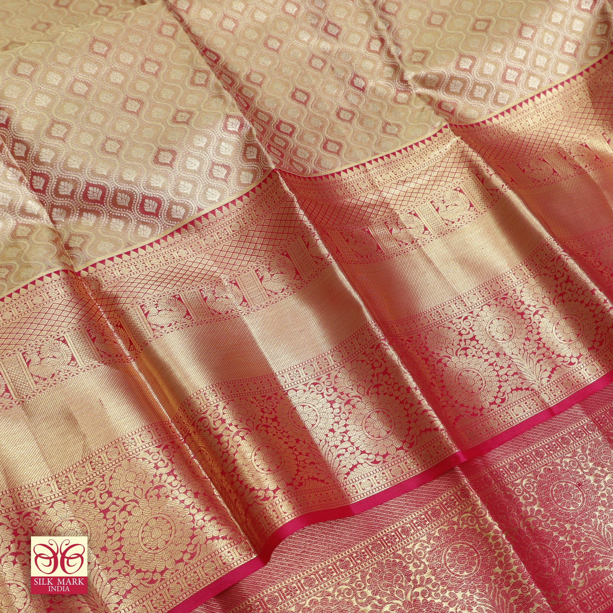 Red With Gold Zari border Tissue Wedding Silk Saree