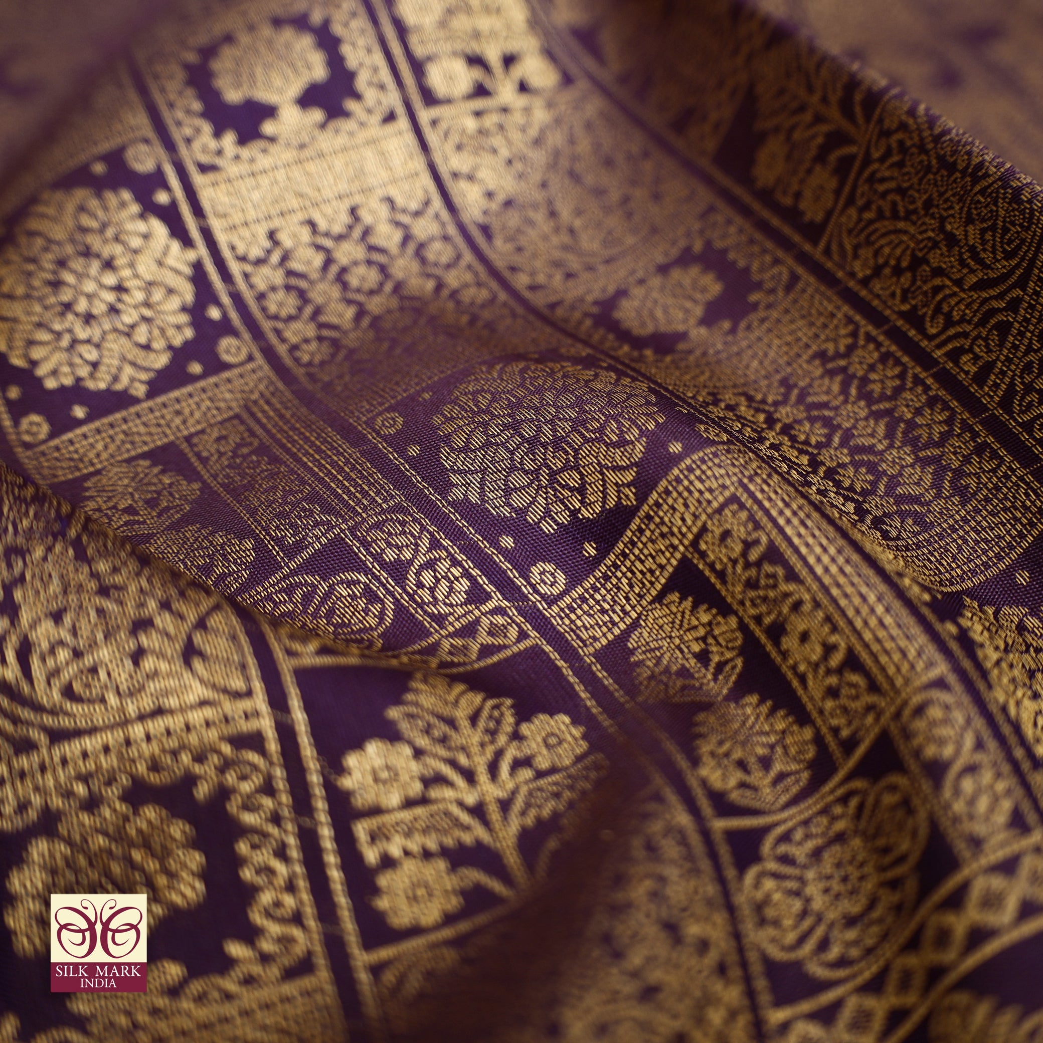 Deep Purple With Magenta Gold Zeri Subalaya Wedding Silk Saree