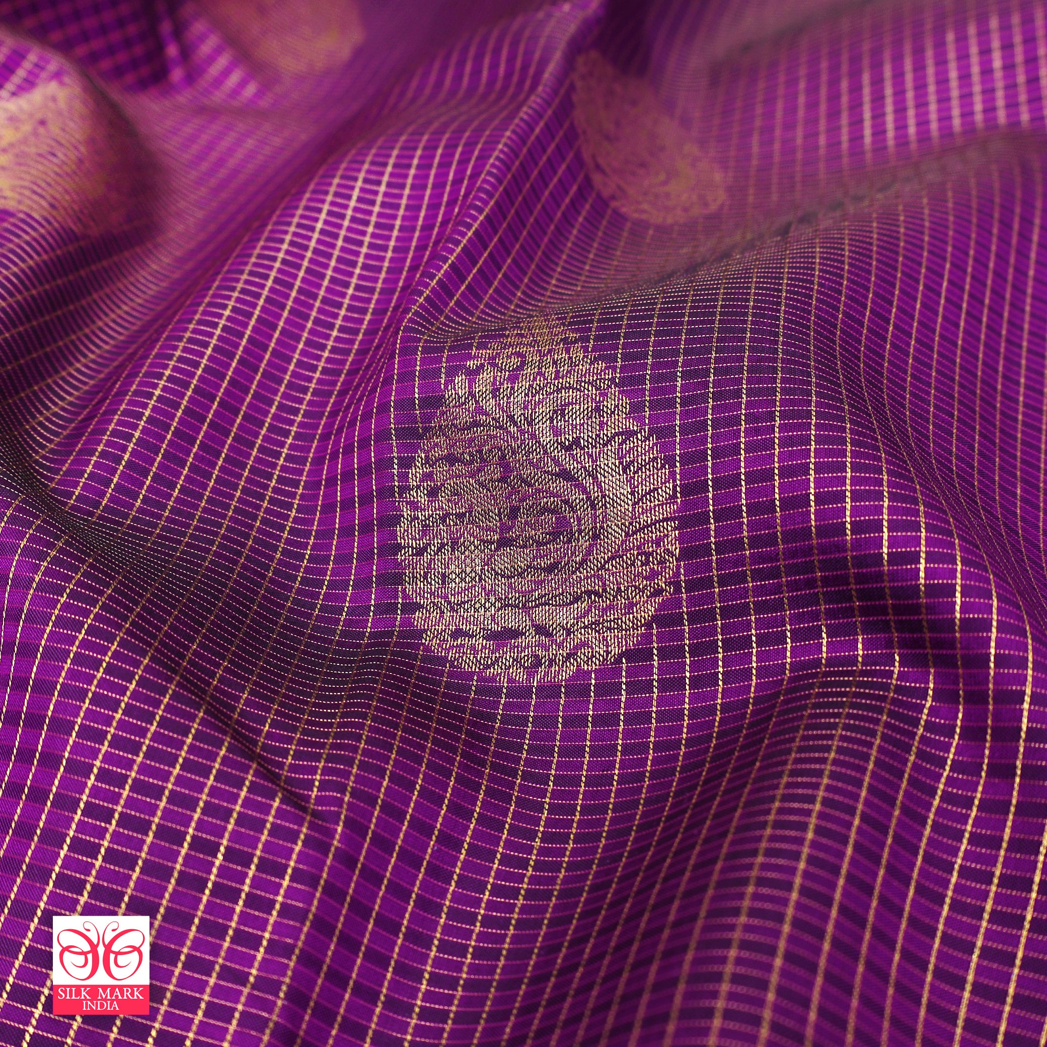 Megenta Purple With Light Blue Kanchipuram Pure Soft Silk Saree