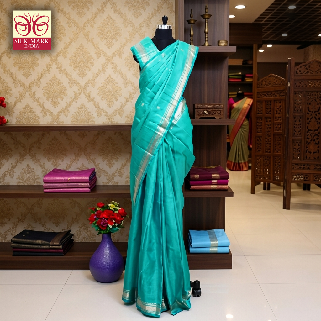 Turquoise Gold Zari Bridal Saree