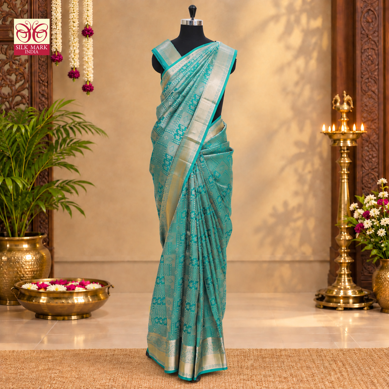 Bottle Green With Gold Zari border Subhalaya Wedding Silk Saree