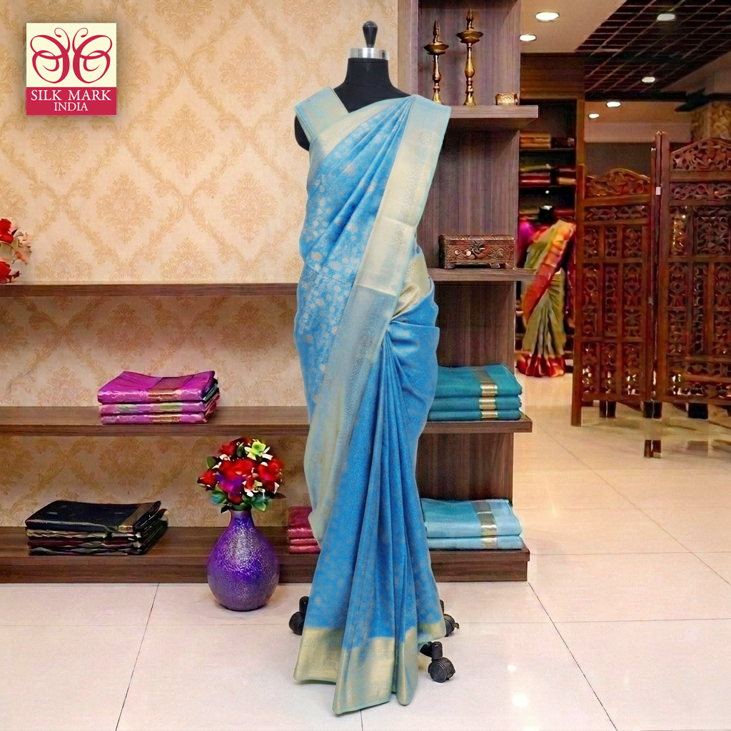 Sky BlueWith Sea Green Gold Zari Subalaya Wedding Silk Saree