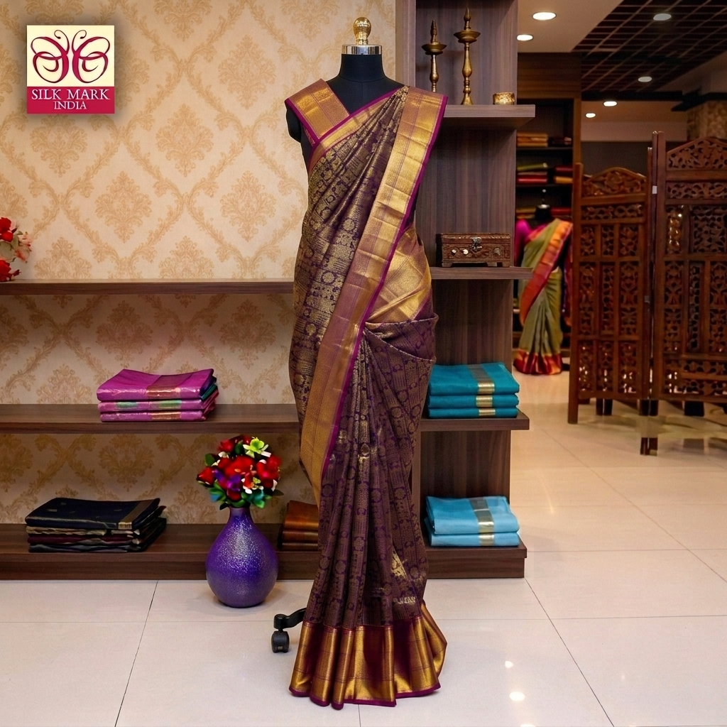 Deep Purple With Magenta Gold Zeri Subalaya Wedding Silk Saree