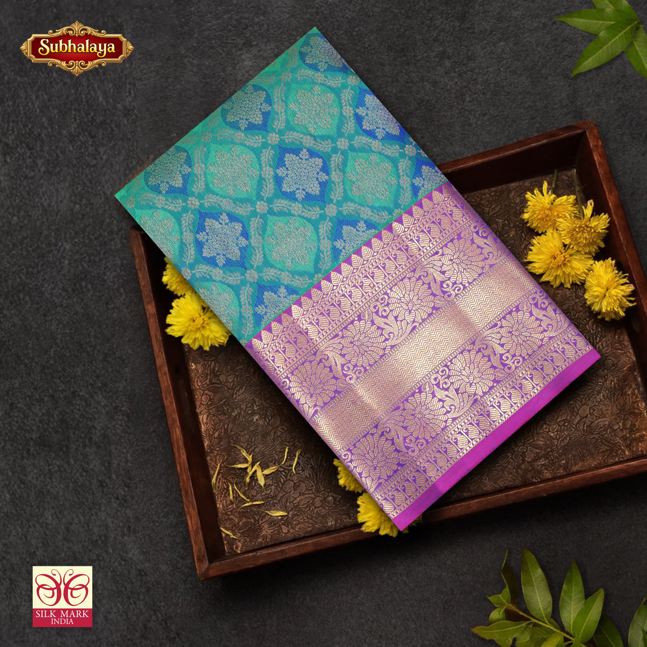Ramar Green With Magenta Purple Gold Zari border Subhalaya Wedding Silk Saree