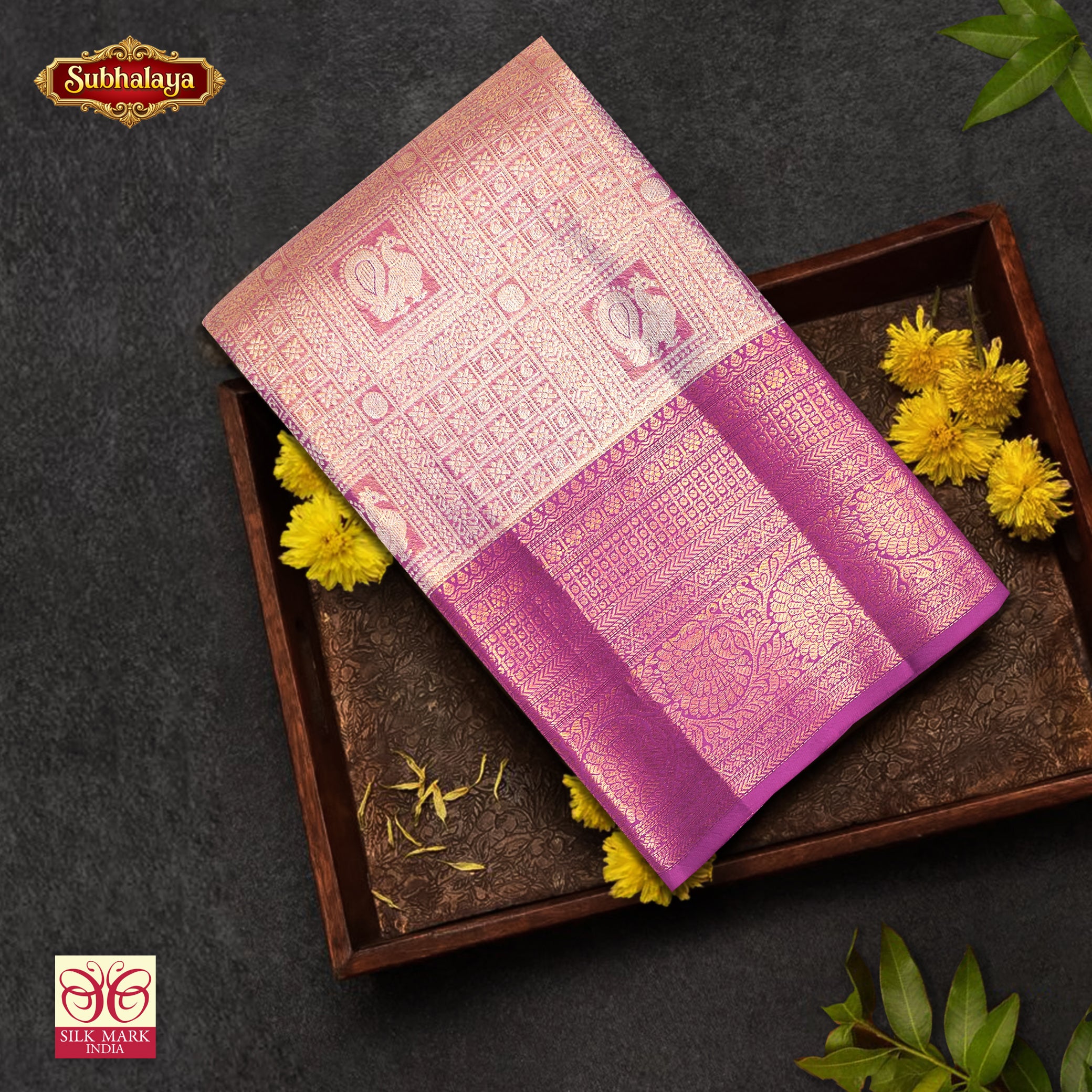 Golden Purple With Gold Zari Tissue Wedding Silk Saree