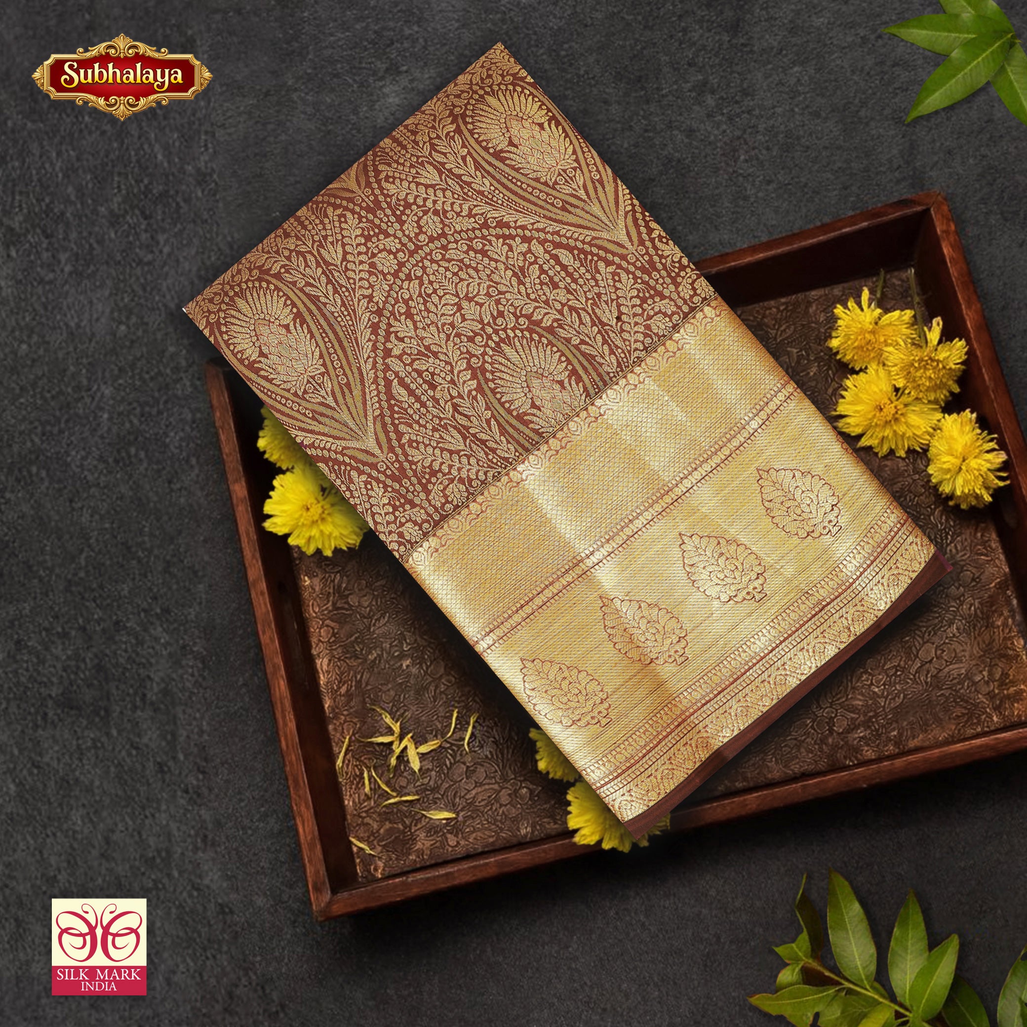 Maroon With Gold Zari border Subhalaya Wedding Silk Saree
