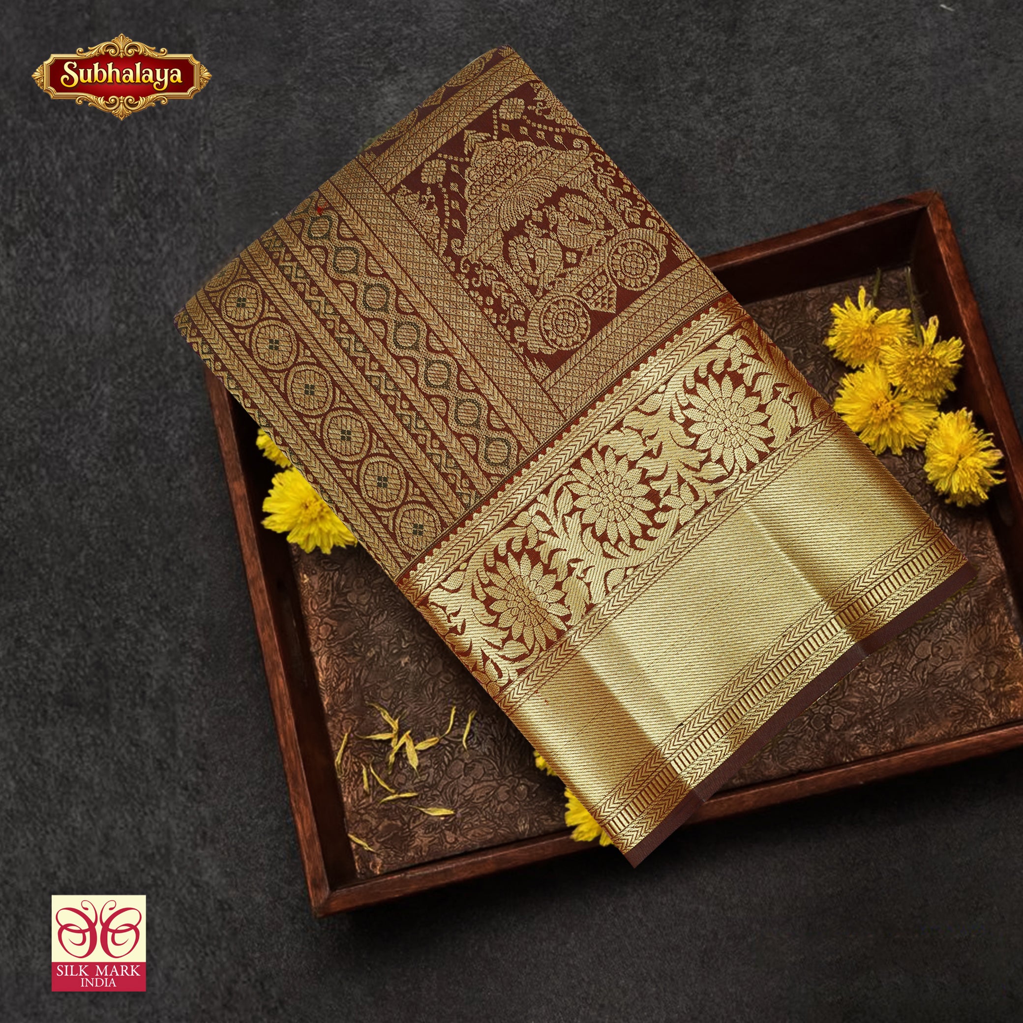 Maroon With Gold Zari border Subalaya Wedding Silk Saree