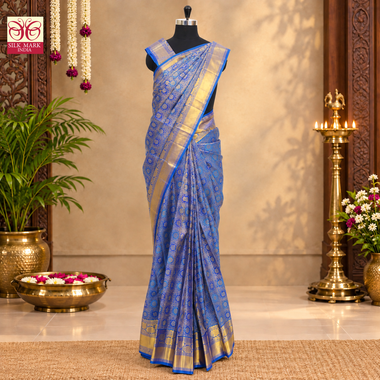 Ink Blue With Gold Zari border Subalaya Wedding Silk Saree