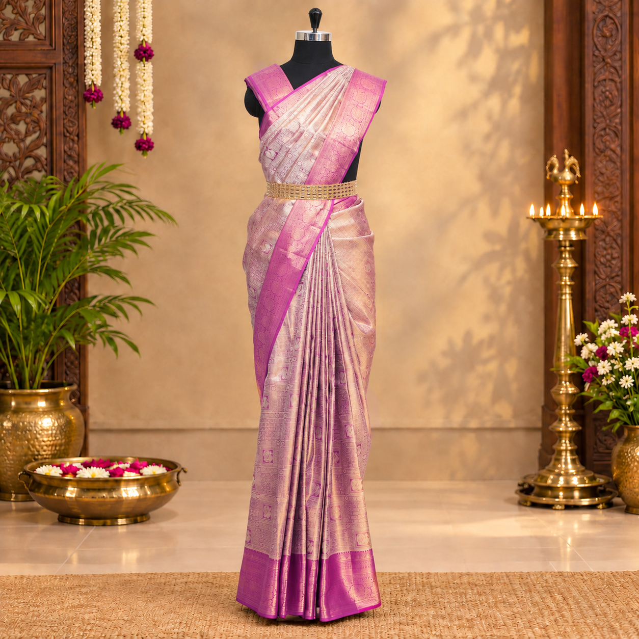 Golden Purple With Gold Zari Tissue Wedding Silk Saree