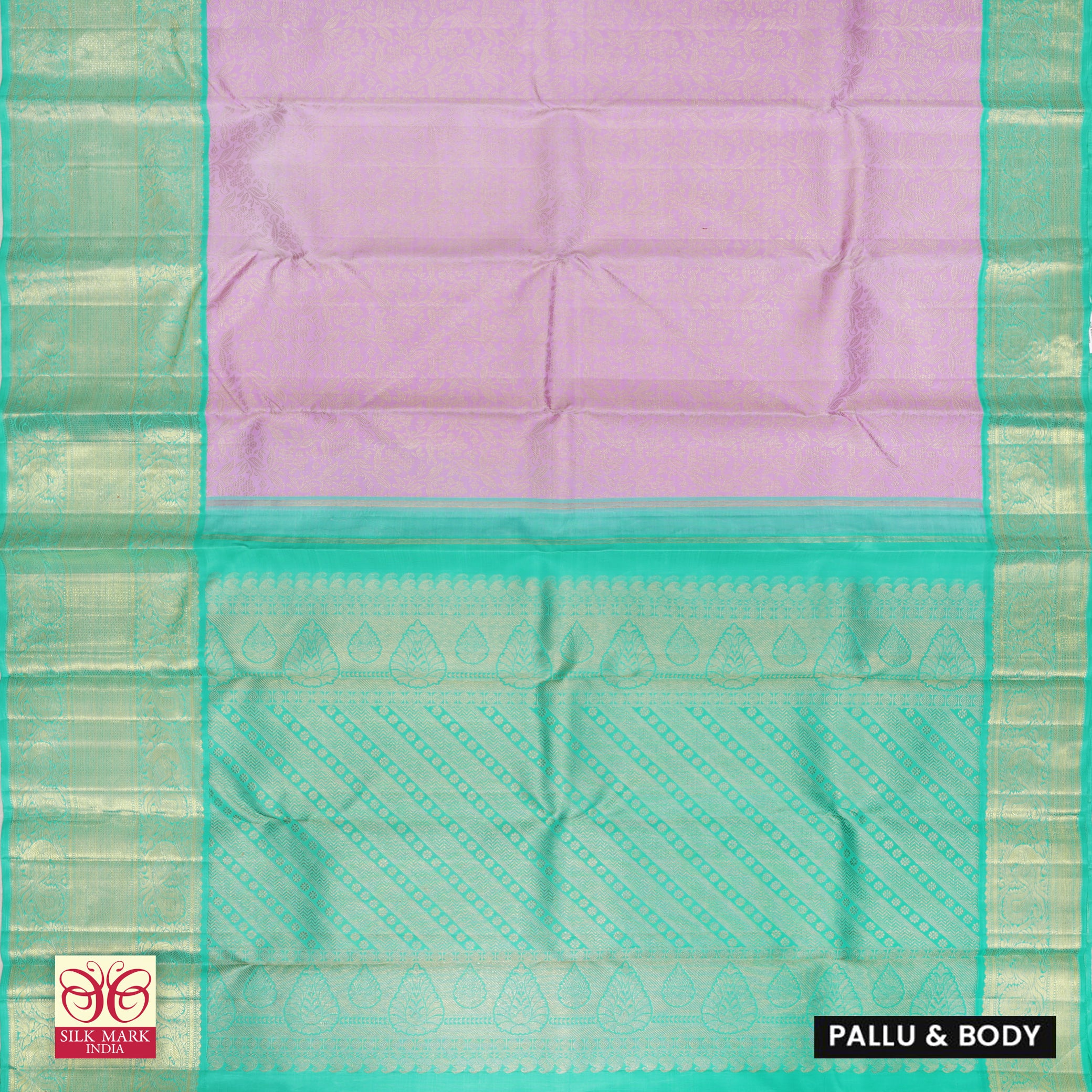 Lavender With Sea Green Gold  Zari Long border Kachipuram Wedding Silk Saree
