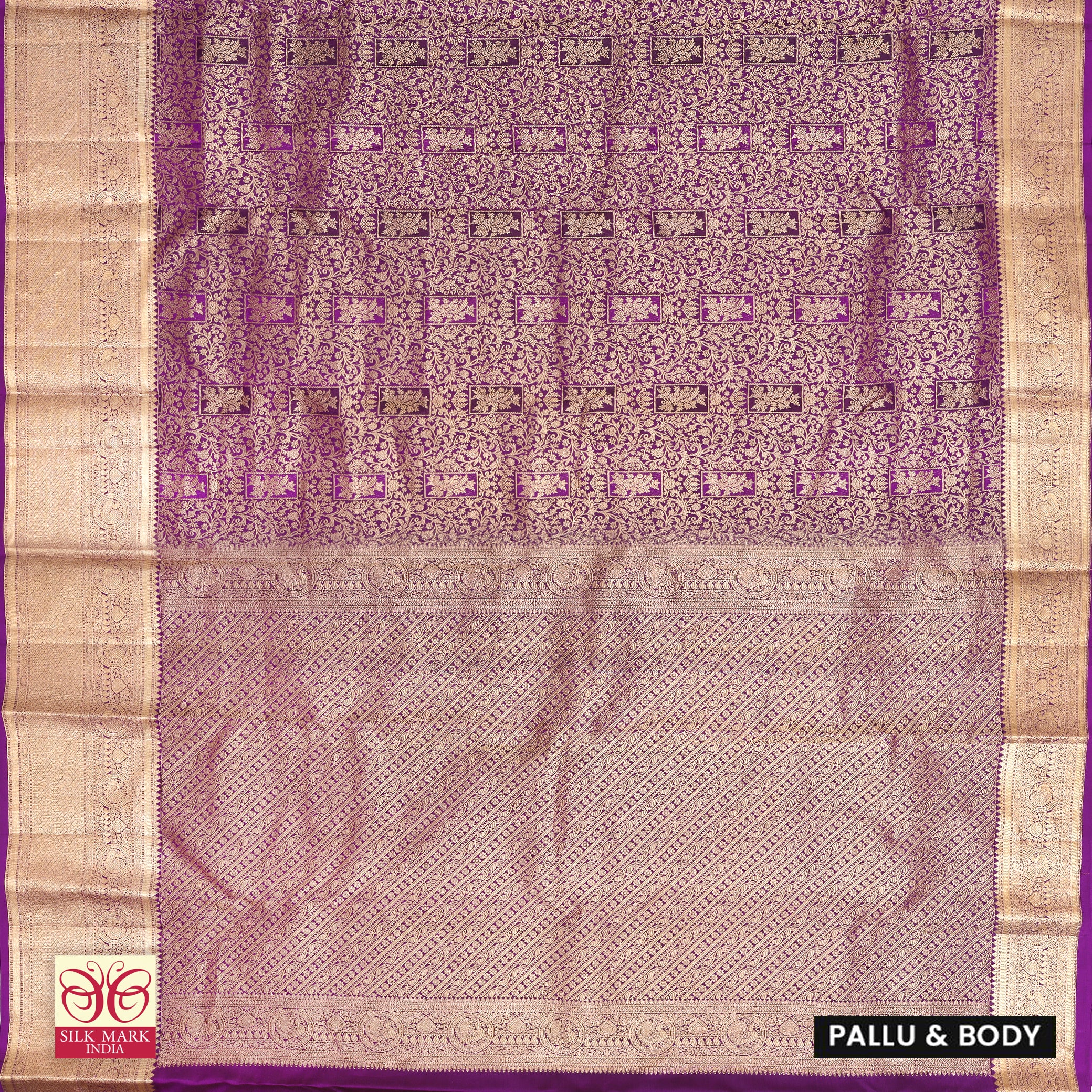 Violet With Gold Zari Border Subalaya Wedding Silk Saree    .