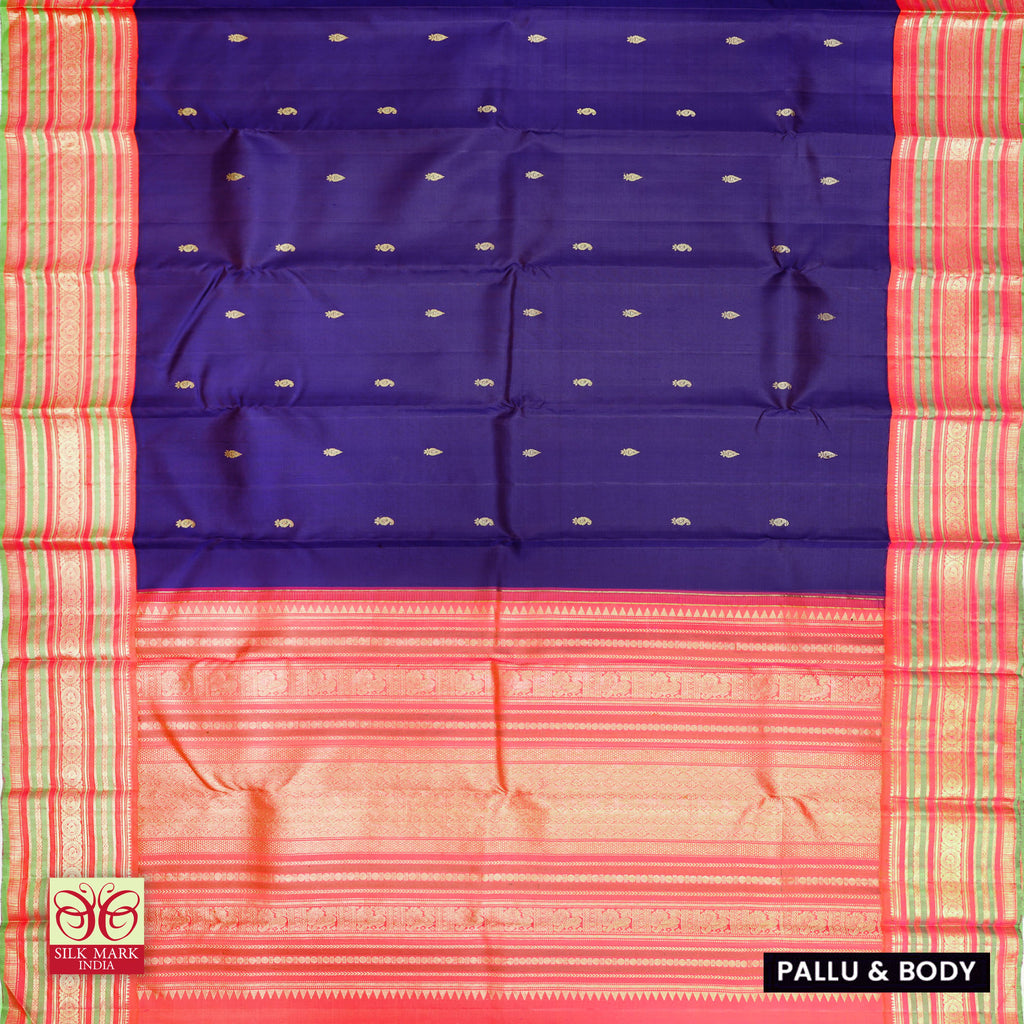 Violet With Pink Gold Zeri  Arani Wedding silk Saree
