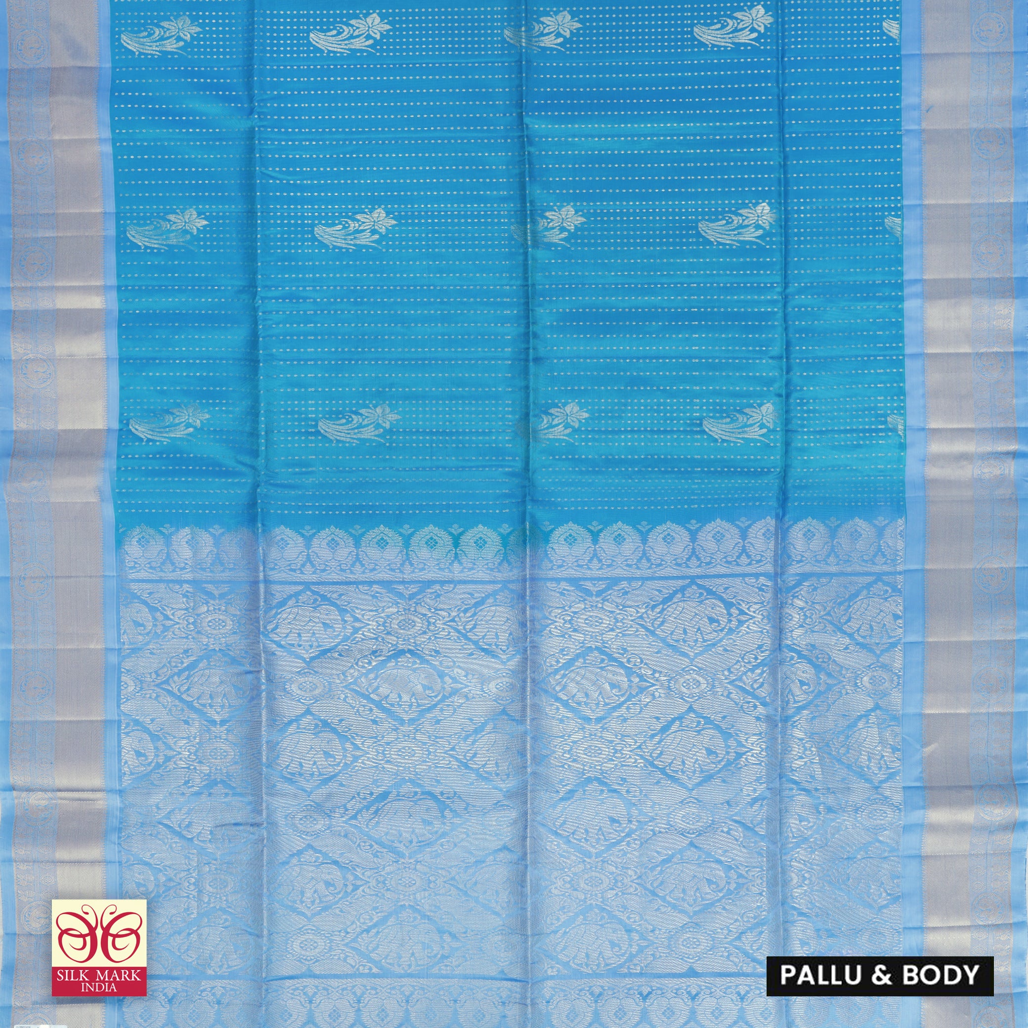 Sky Blue With Light Blue Premium Pure Soft Silk Saree