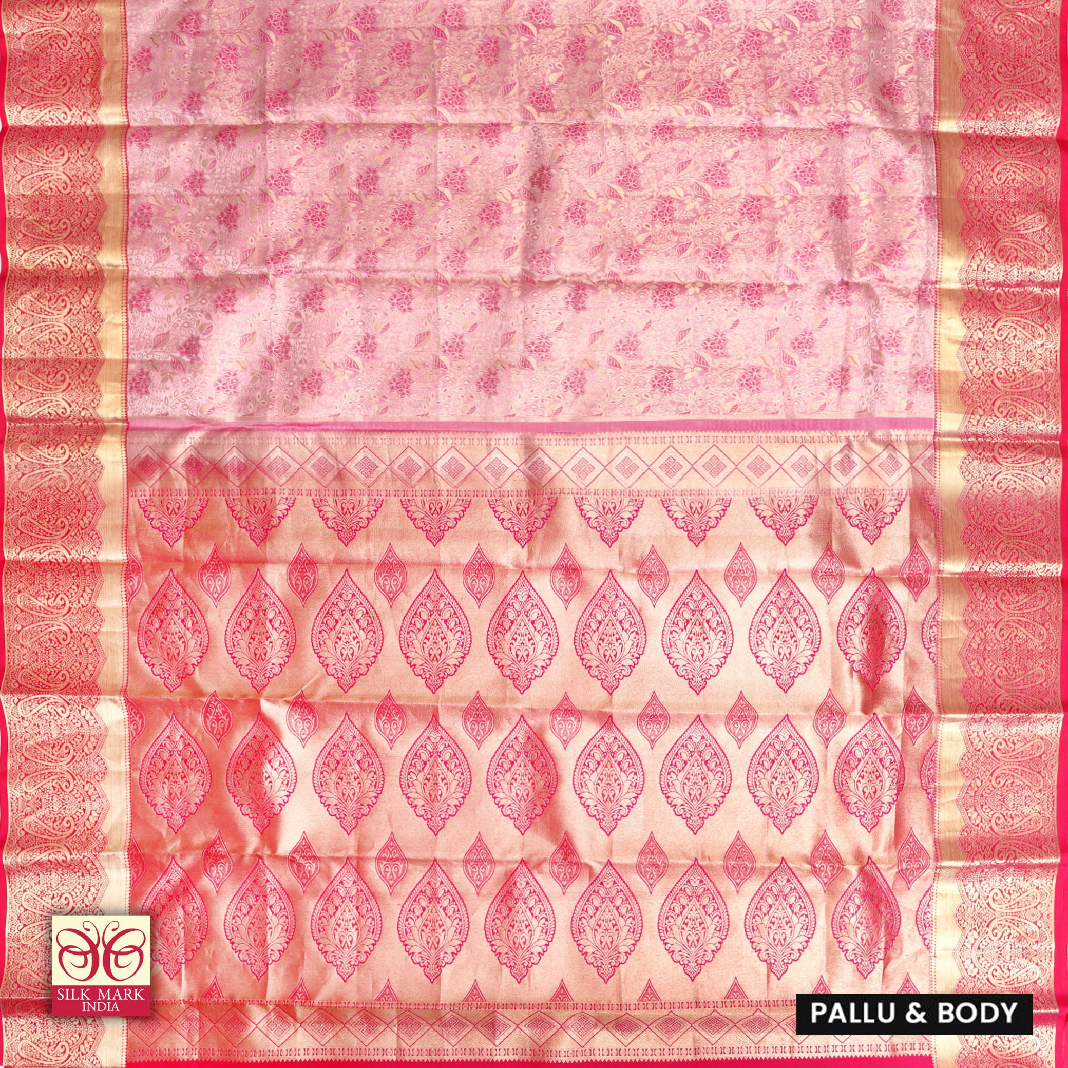 Light Pink With Pink Gold Zeri Subalaya Wedding Silk Saree