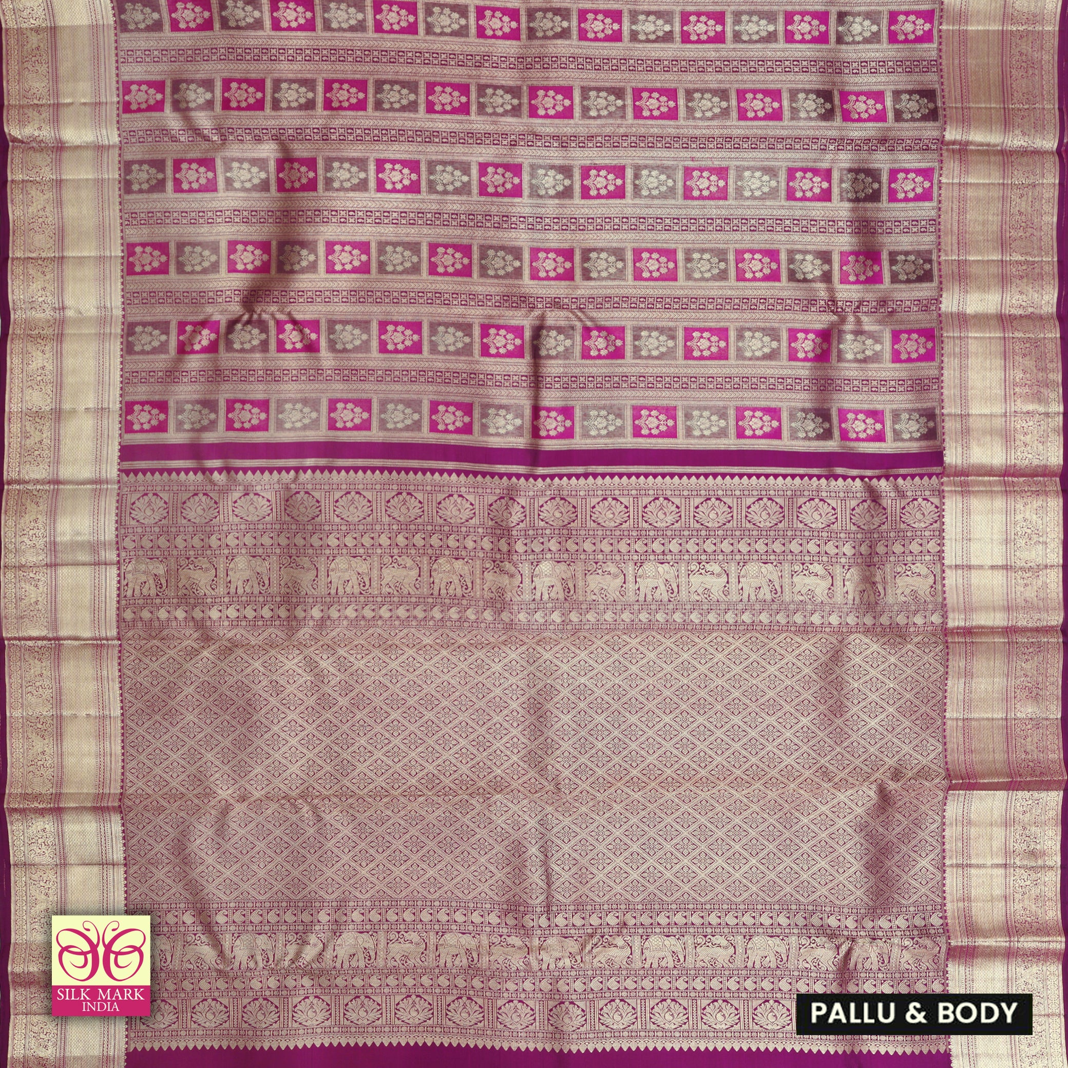 Magenta Pink With Gold Zeri Subalaya Wedding Silk Saree
