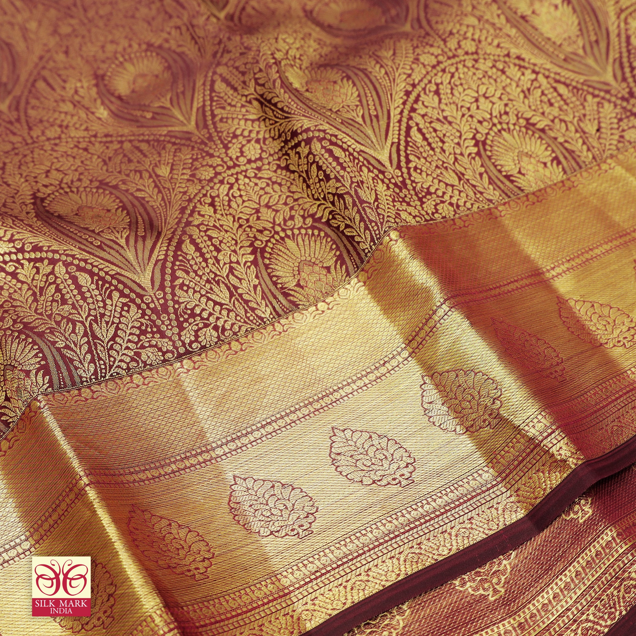 Maroon With Gold Zari border Subhalaya Wedding Silk Saree