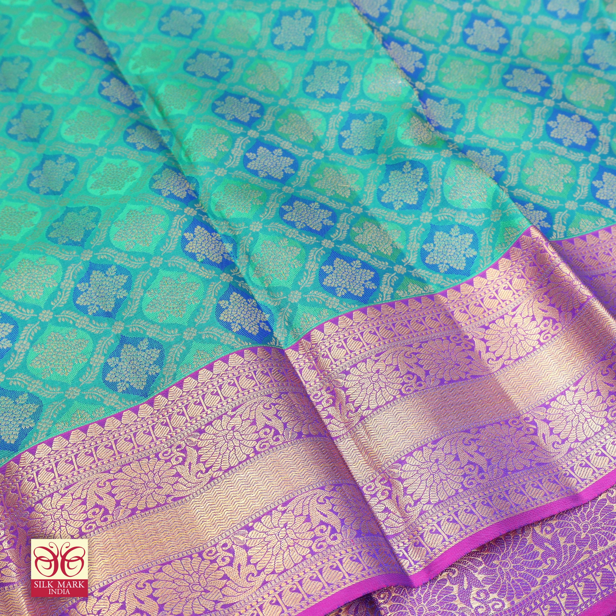 Ramar Green With Magenta Purple Gold Zari border Subhalaya Wedding Silk Saree