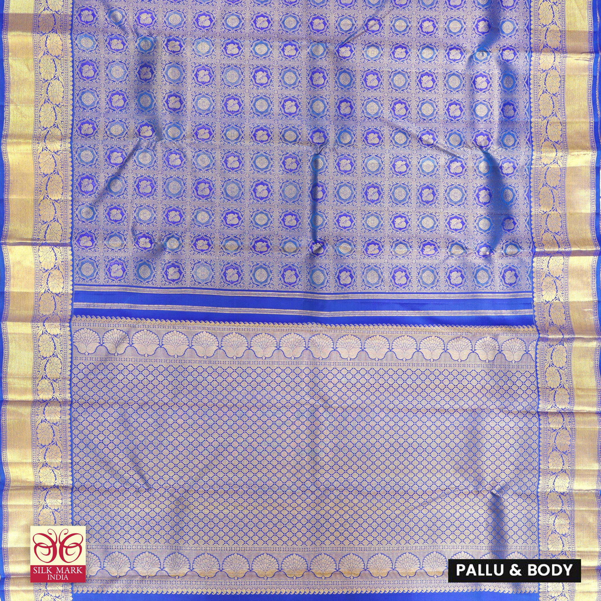 Ink Blue With Gold Zari border Subalaya Wedding Silk Saree