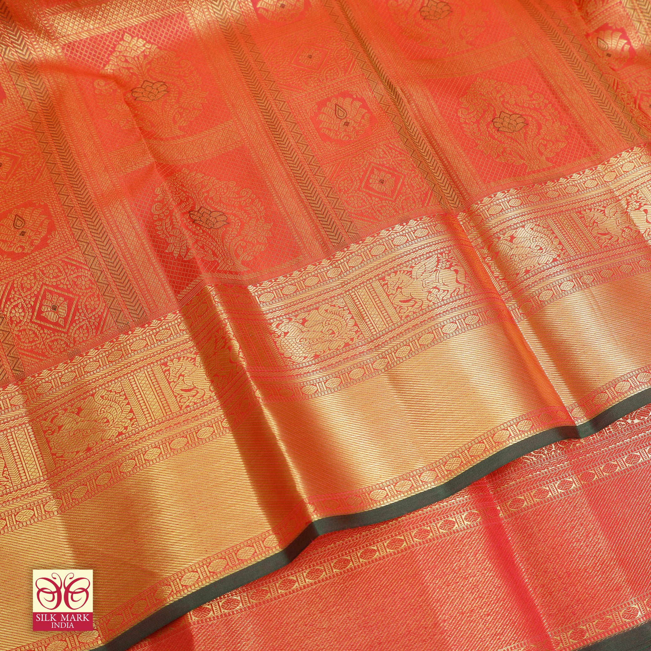 Red with Gold Zari Border Subalaya Wedding Silk Saree