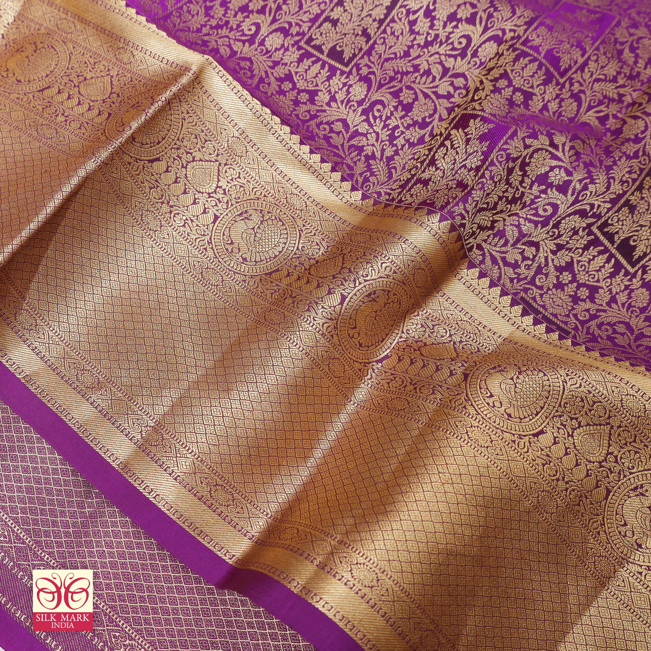 Violet With Gold Zari Border Subalaya Wedding Silk Saree    .