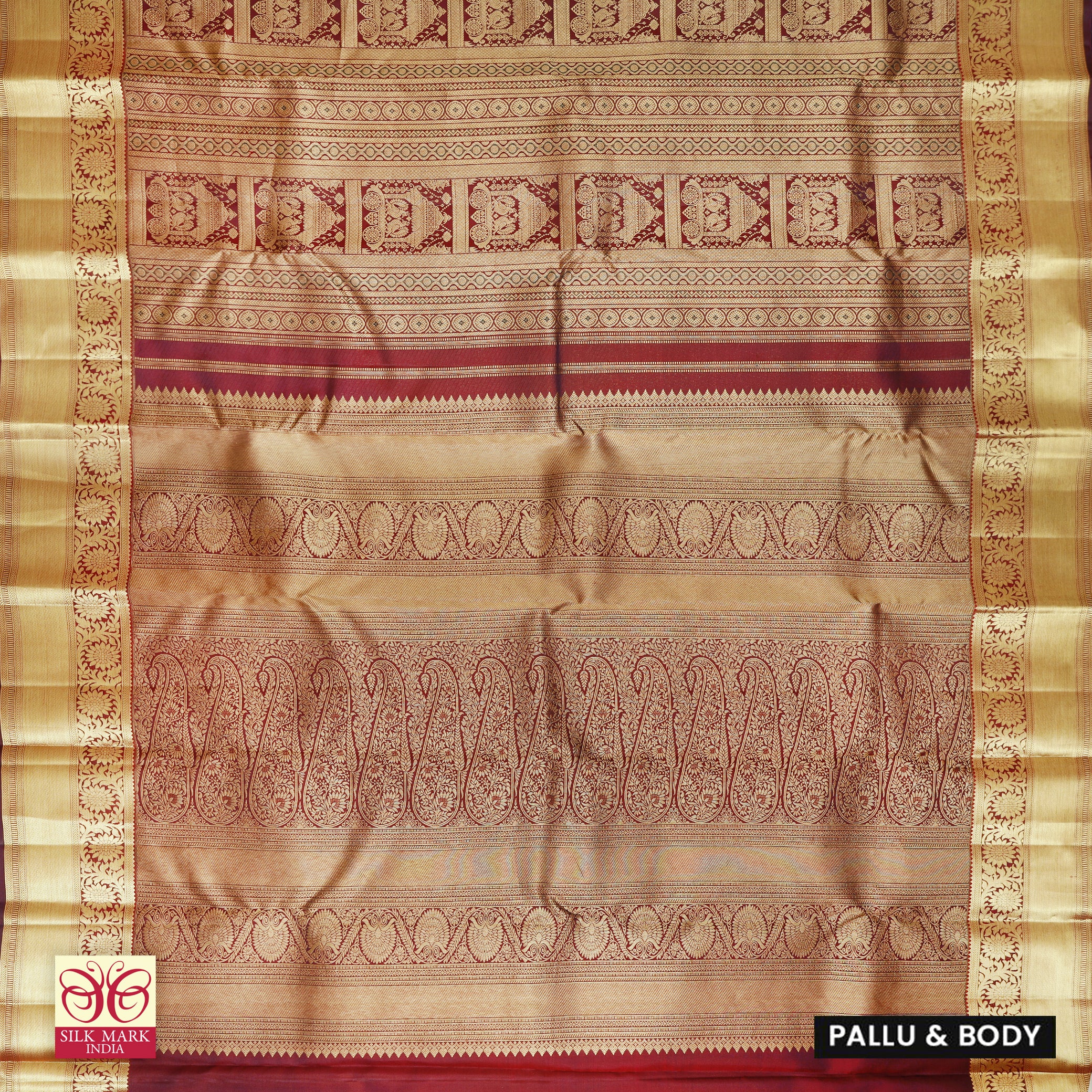 Maroon With Gold Zari border Subalaya Wedding Silk Saree
