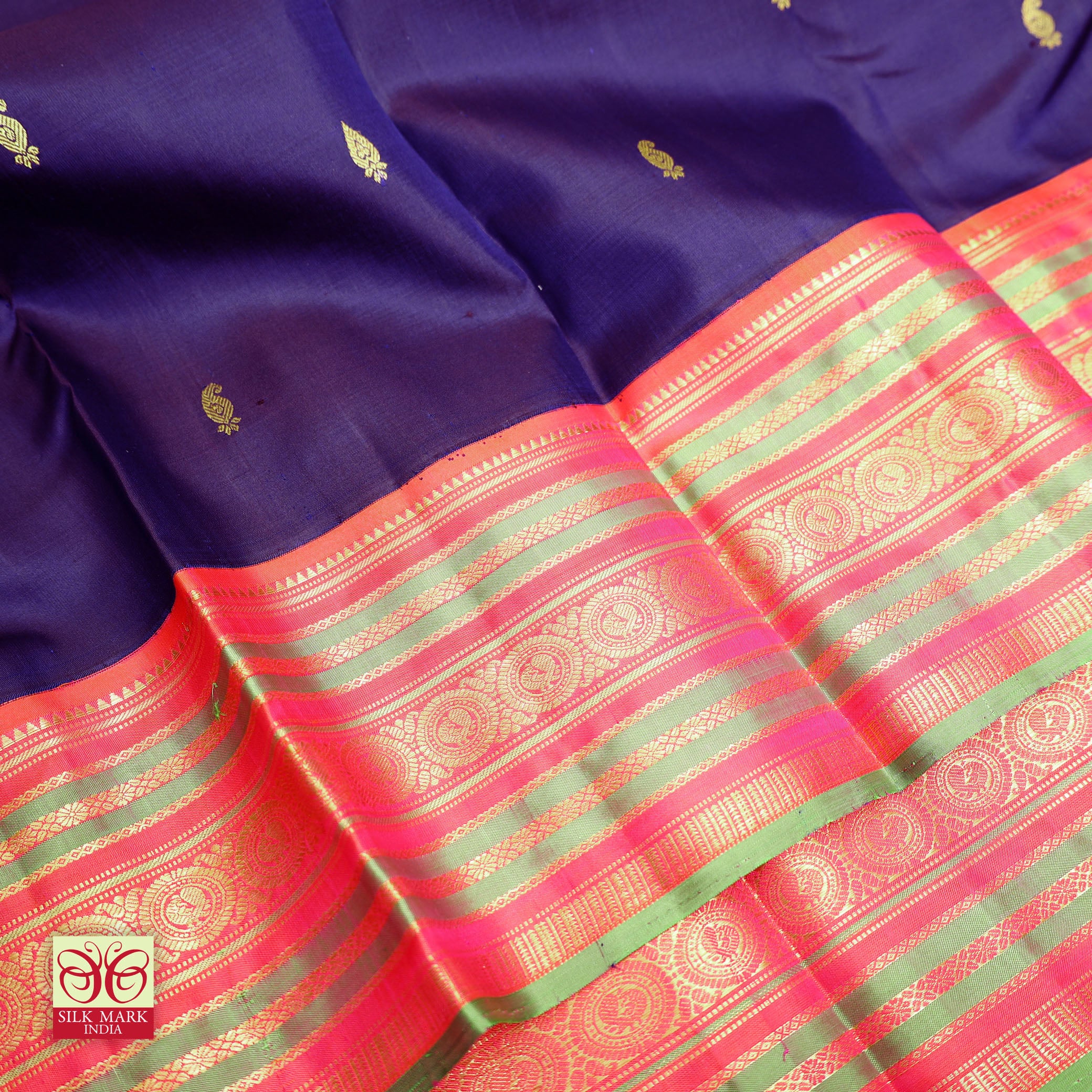 Violet With Pink Gold Zeri  Arani Wedding silk Saree