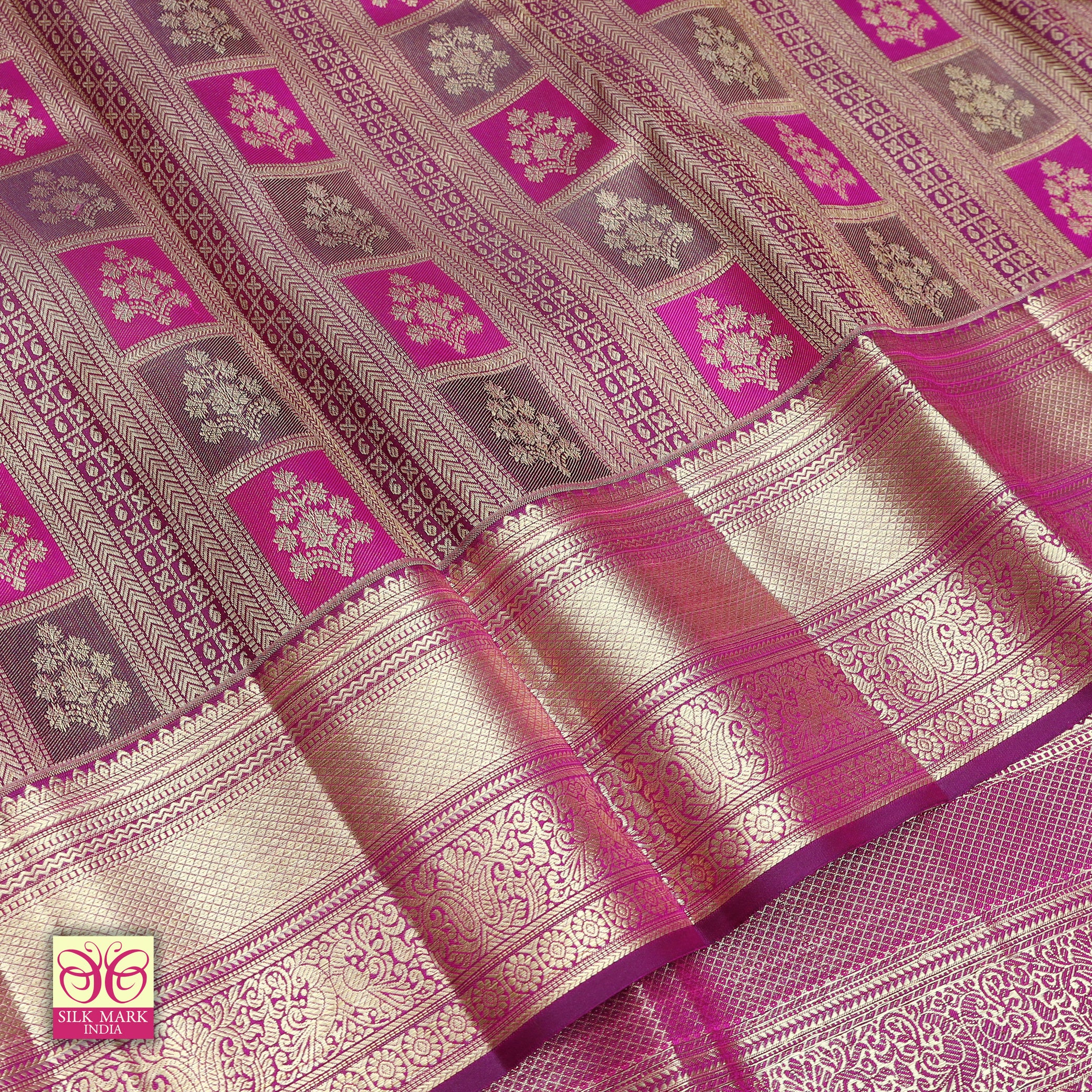 Magenta Pink With Gold Zeri Subalaya Wedding Silk Saree
