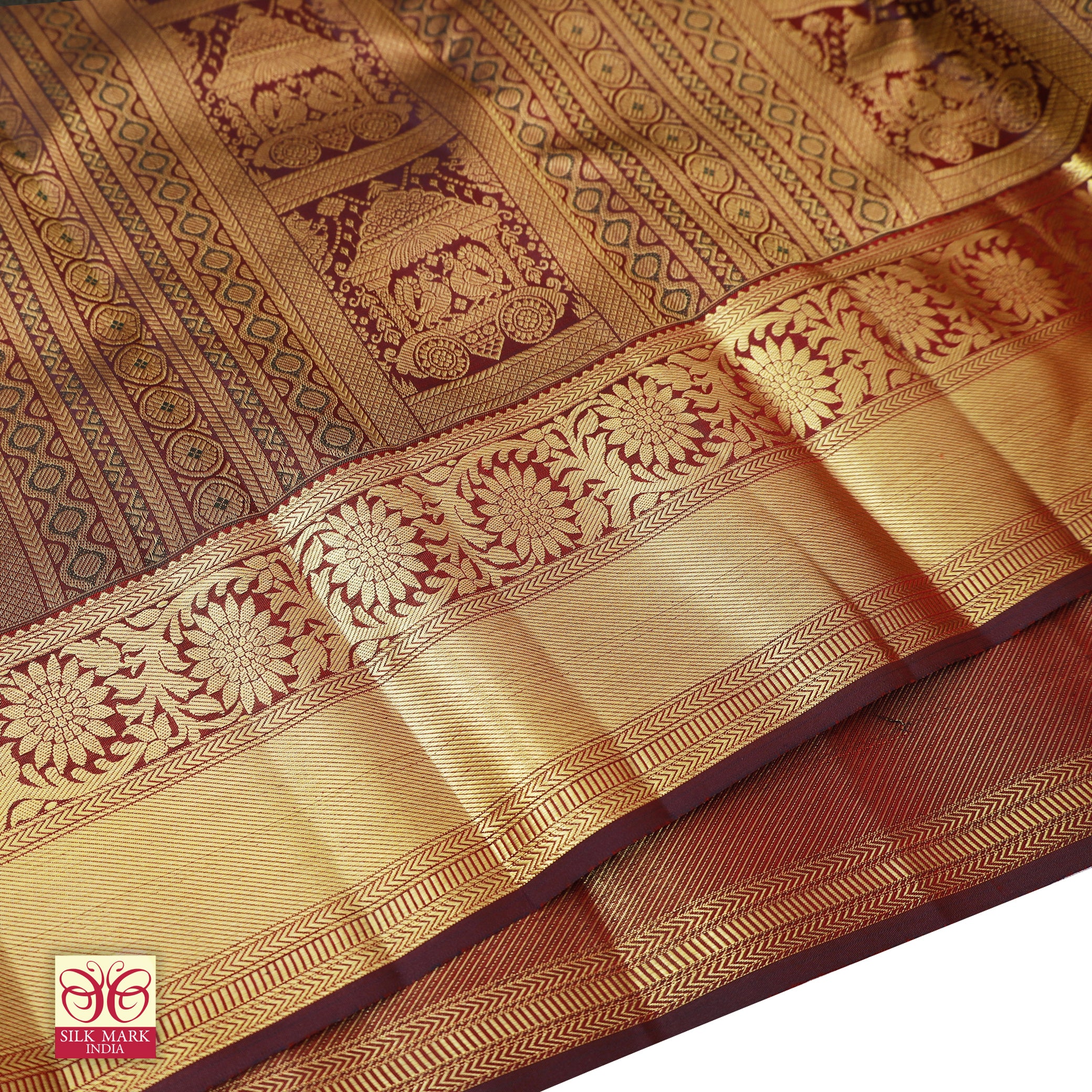 Maroon With Gold Zari border Subalaya Wedding Silk Saree