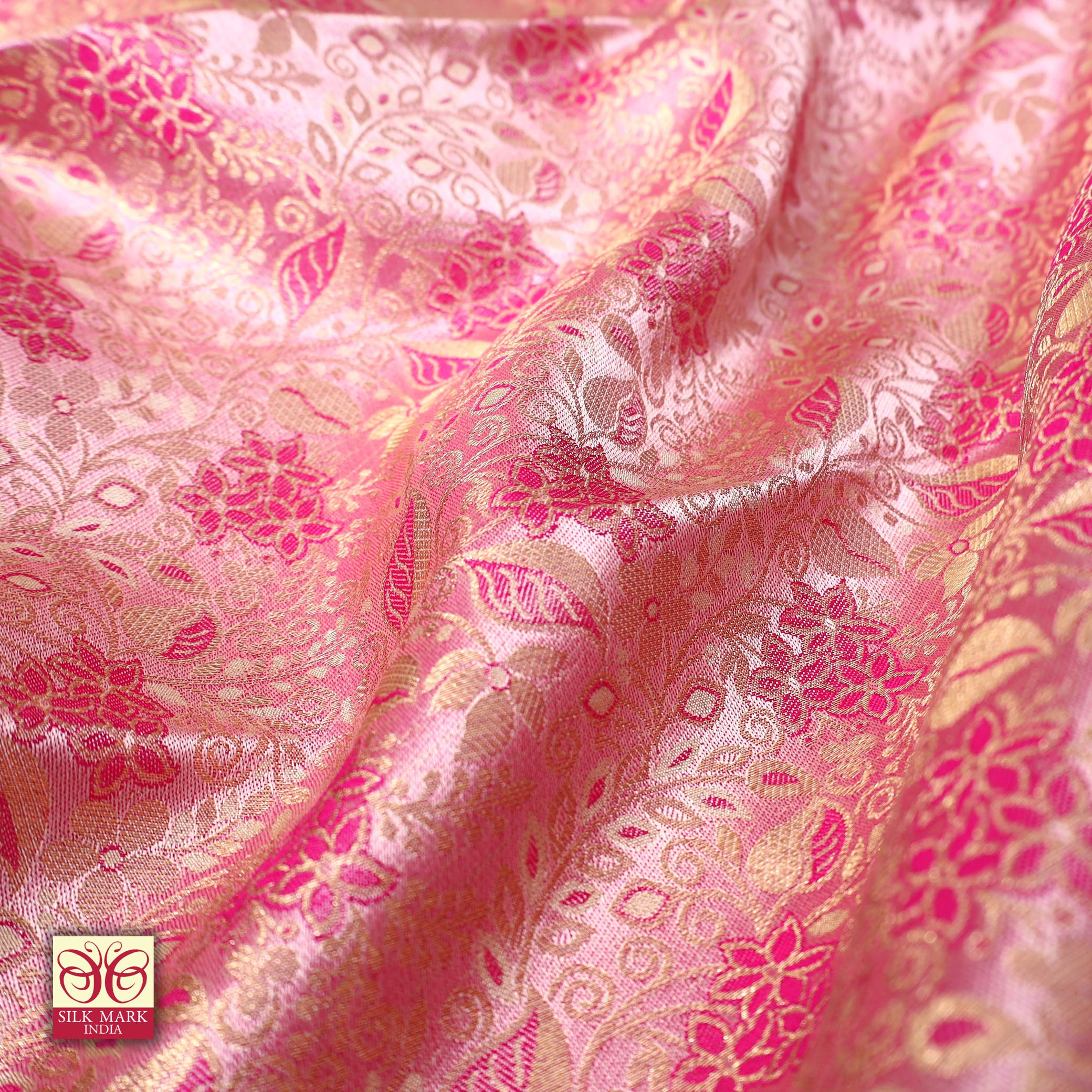 Light Pink With Pink Gold Zeri Subalaya Wedding Silk Saree