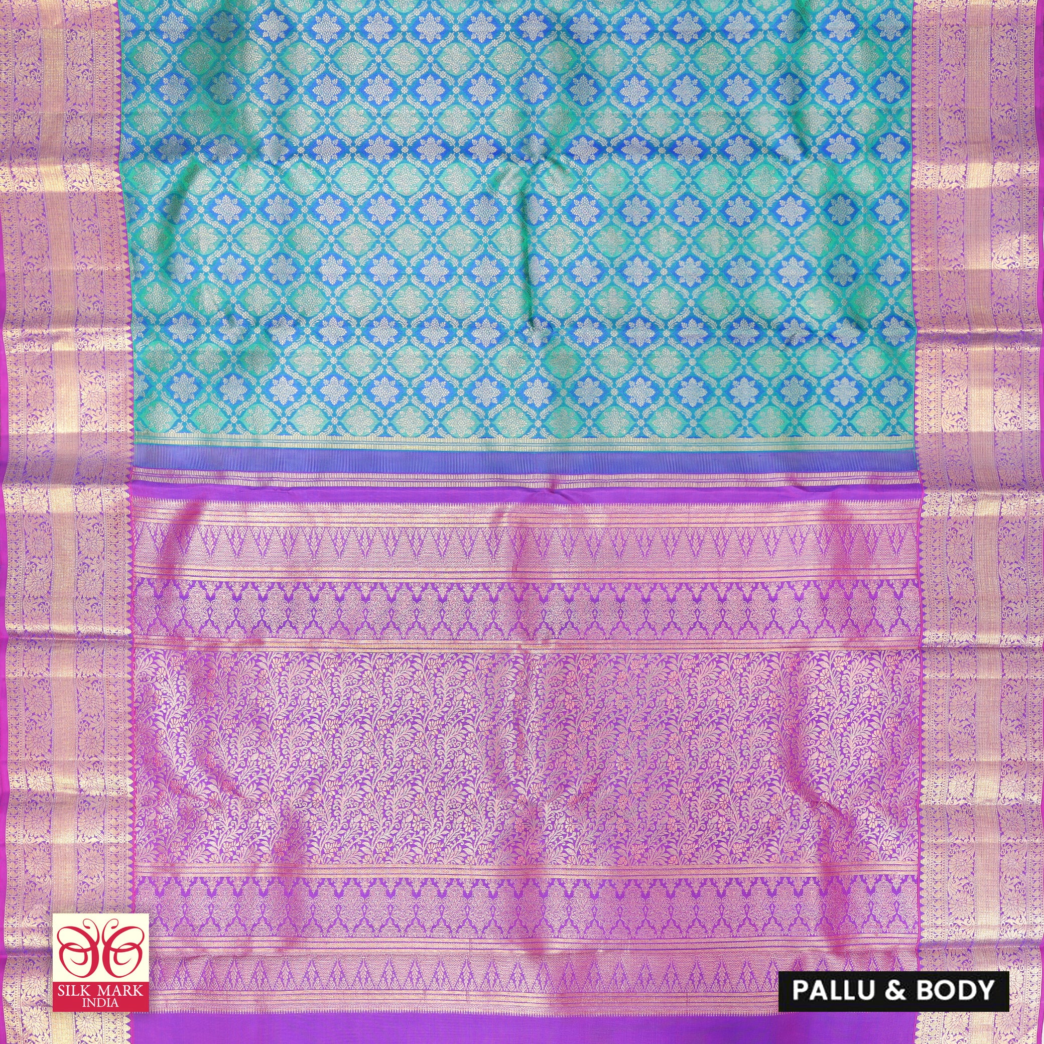 Ramar Green With Magenta Purple Gold Zari border Subhalaya Wedding Silk Saree