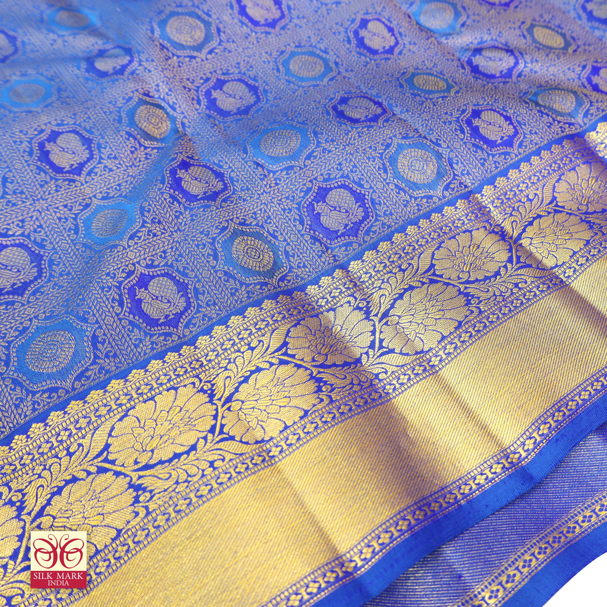Ink Blue With Gold Zari border Subalaya Wedding Silk Saree