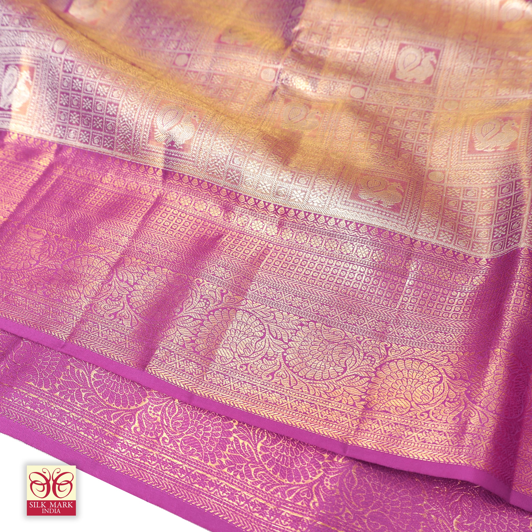Golden Purple With Gold Zari Tissue Wedding Silk Saree